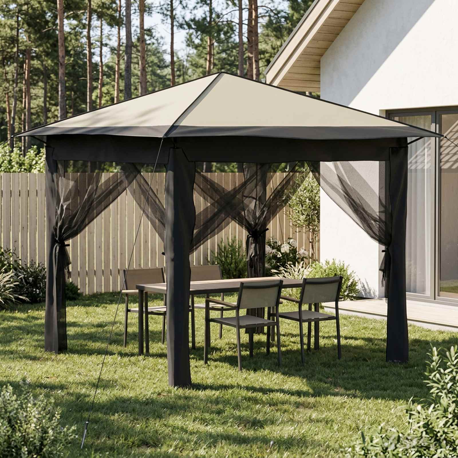 Gazebo mit 4 Seitenwänden 2,6 x 2,6 m Creme und Anthrazit