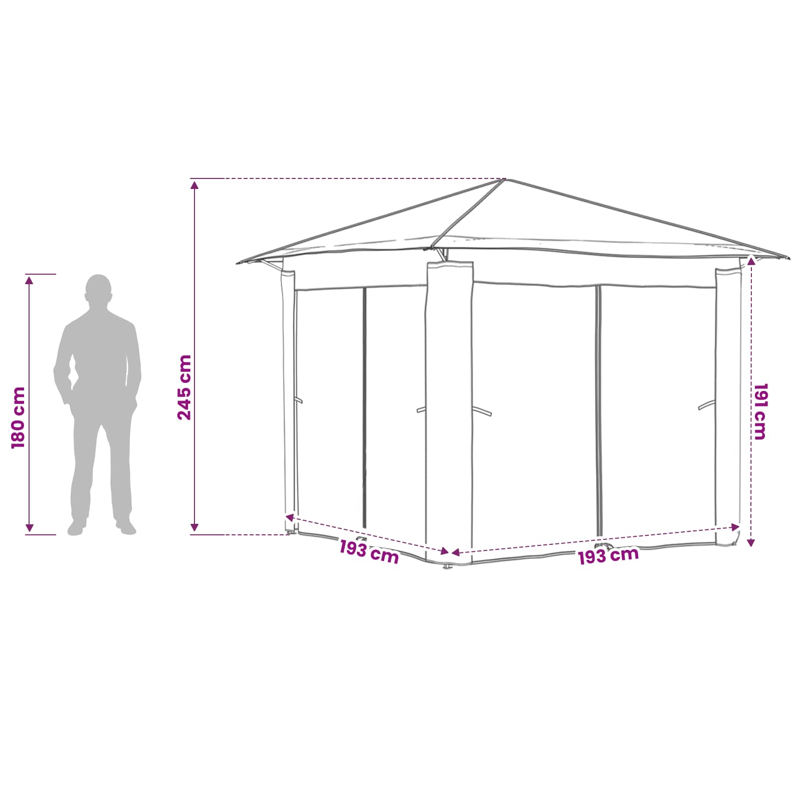 Gazebo mit 4 Seitenwänden 2,6 x 2,6 m Creme und Anthrazit