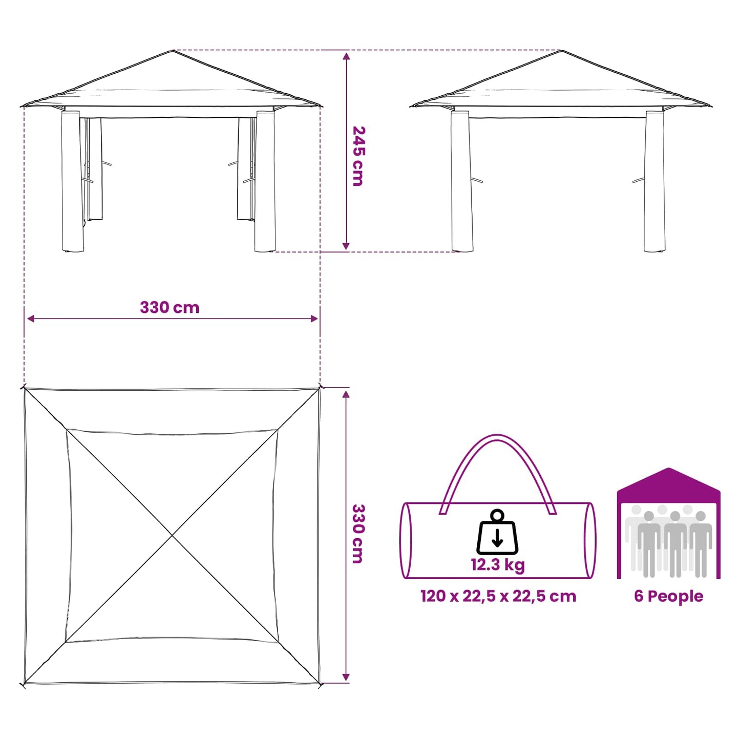 Gazebo ohne Seitenwand Hellgrau und Anthrazit