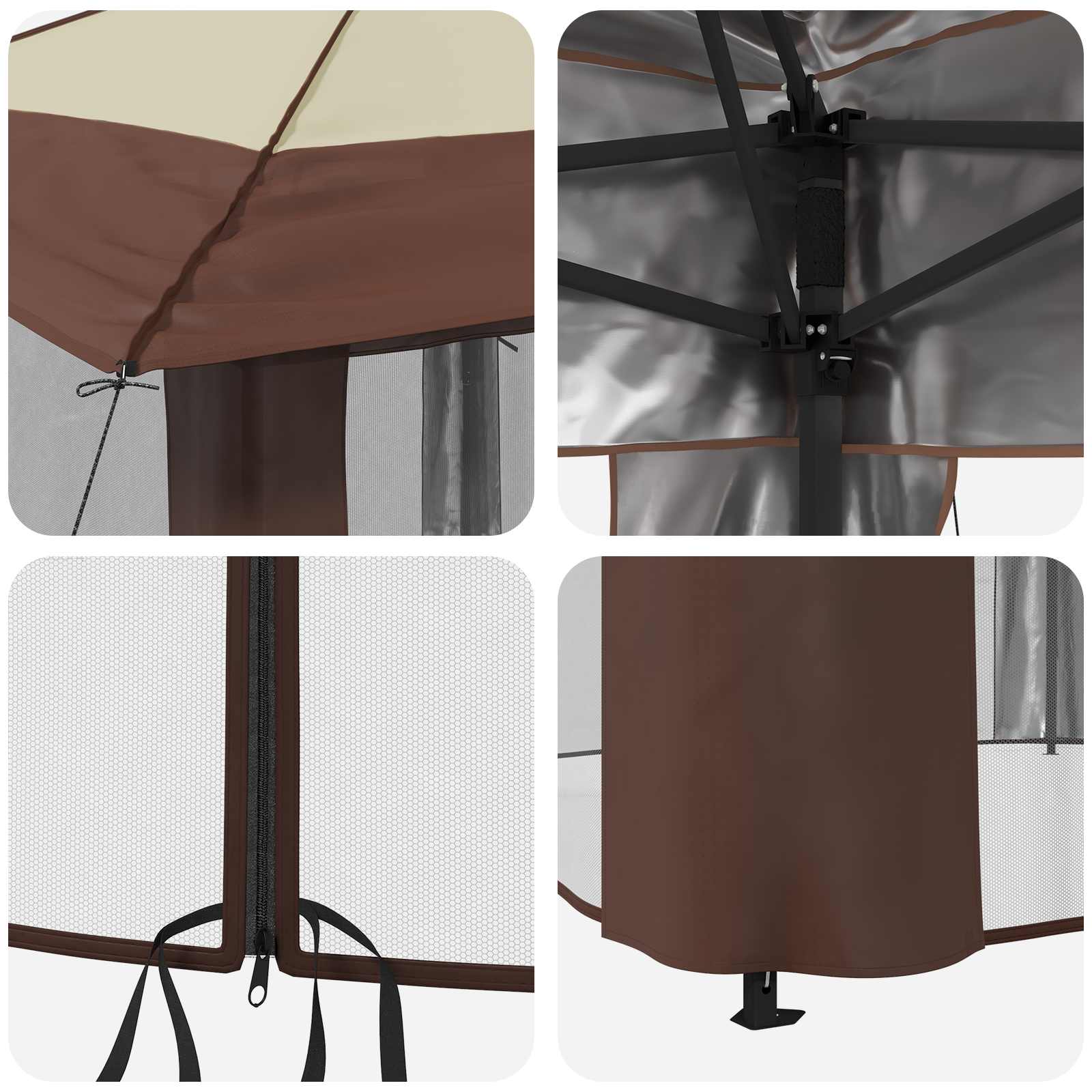 Gazebo mit 4 Seitenwänden Creme und Braun