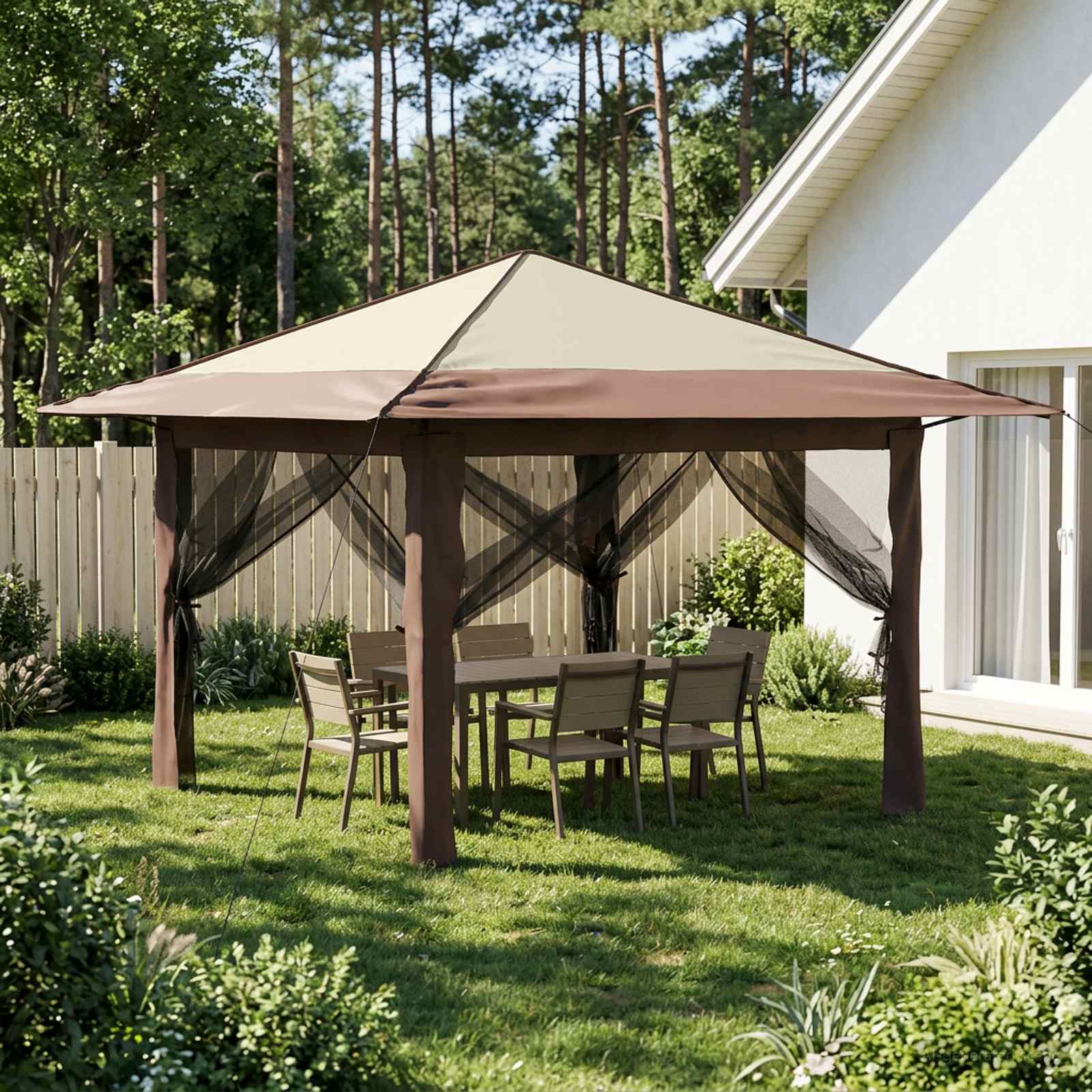 Gazebo mit 4 Seitenwänden Creme und Braun