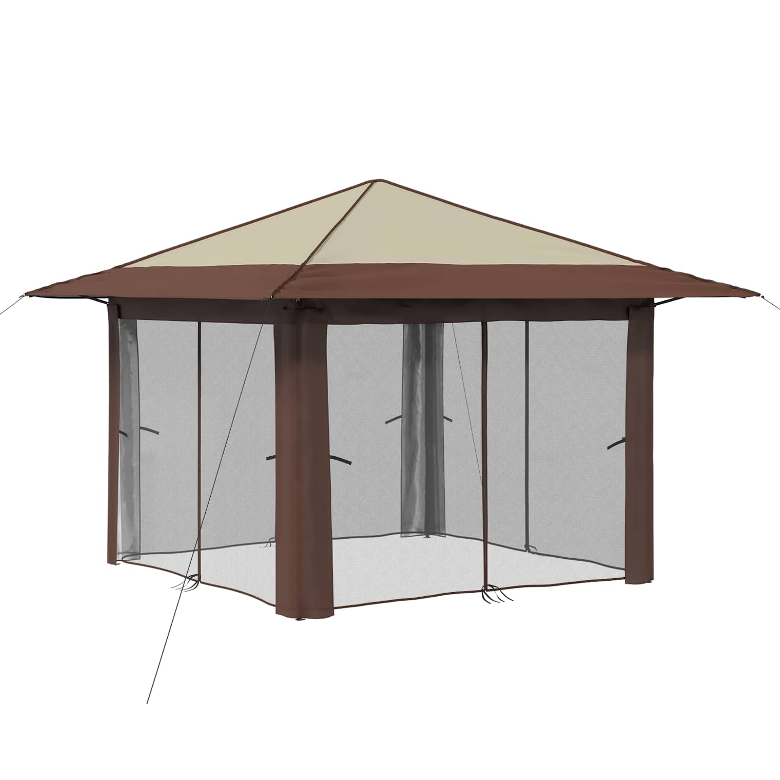 Gazebo mit 4 Seitenwänden Creme und Braun