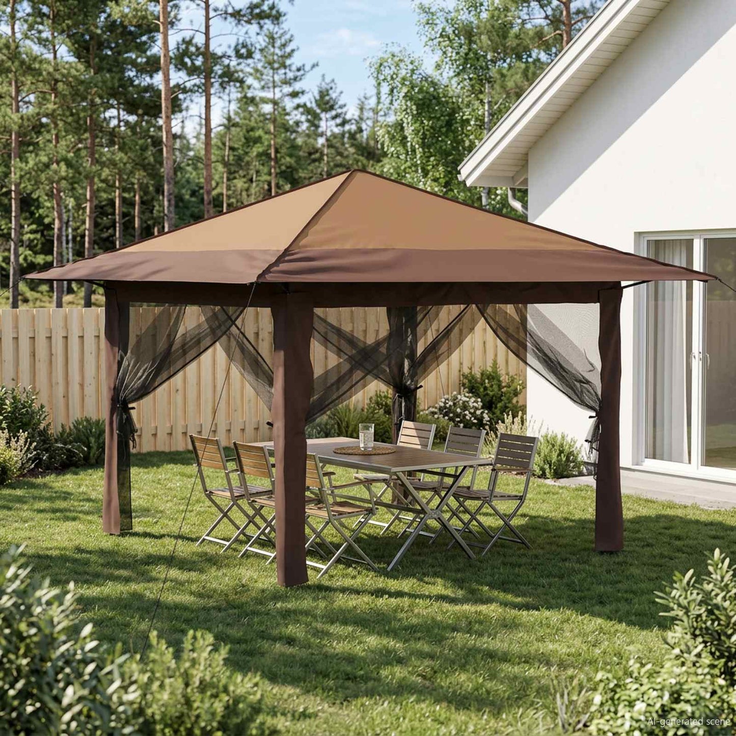 Gazebo mit 4 Seitenwänden 3,3 x 3,3 m Beige und Braun