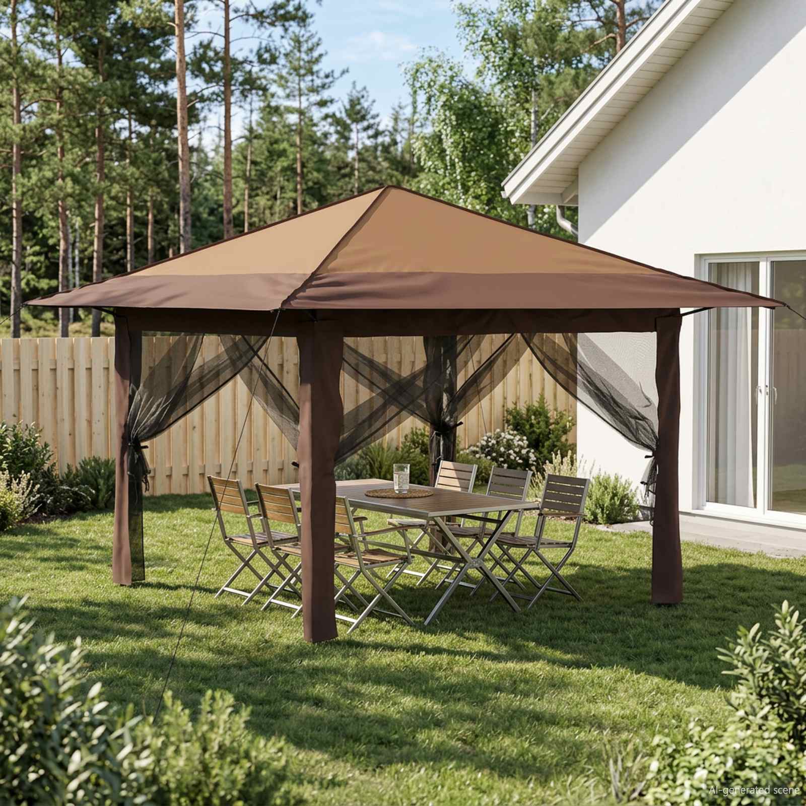 Gazebo mit 4 Seitenwänden 3,3 x 3,3 m Beige und Braun