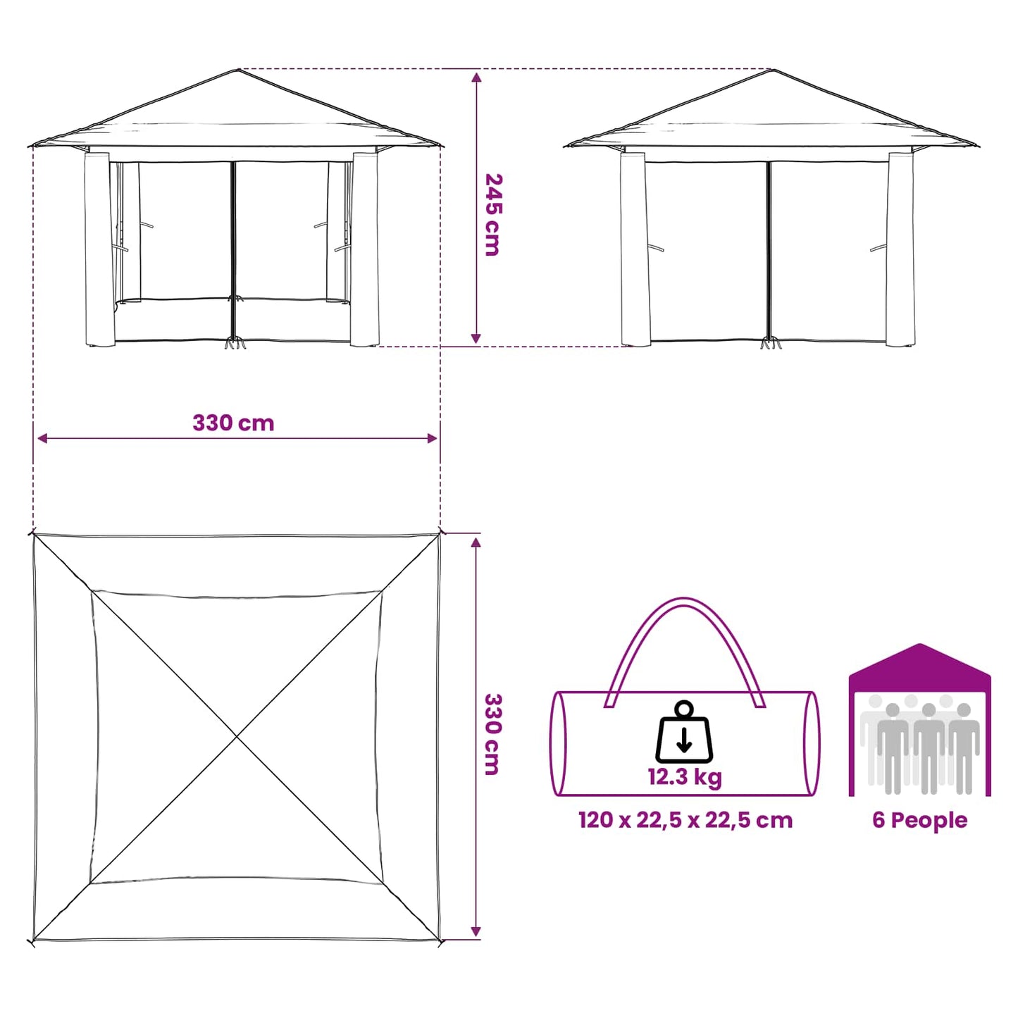 Gazebo mit 4 Seitenwänden 3,3 x 3,3 m Beige und Braun