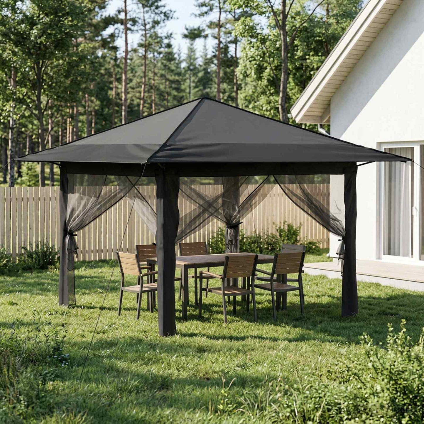 Gazebo mit 4 Seitenwänden Hellgrau und Anthrazit