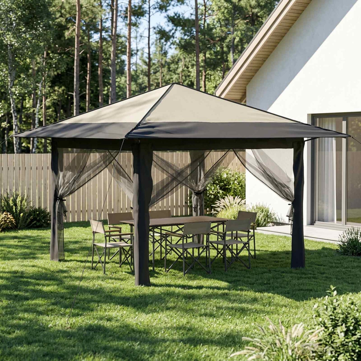 Gazebo mit 4 Seitenwänden Creme und Anthrazit