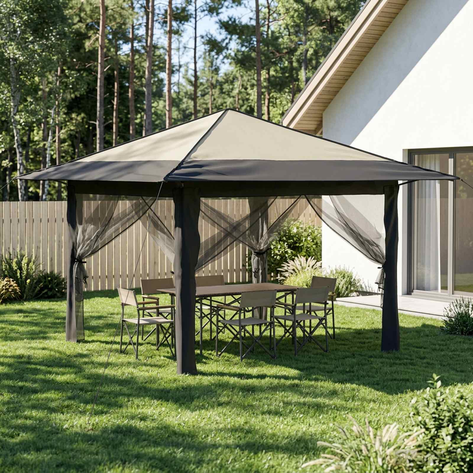 Gazebo mit 4 Seitenwänden Creme und Anthrazit