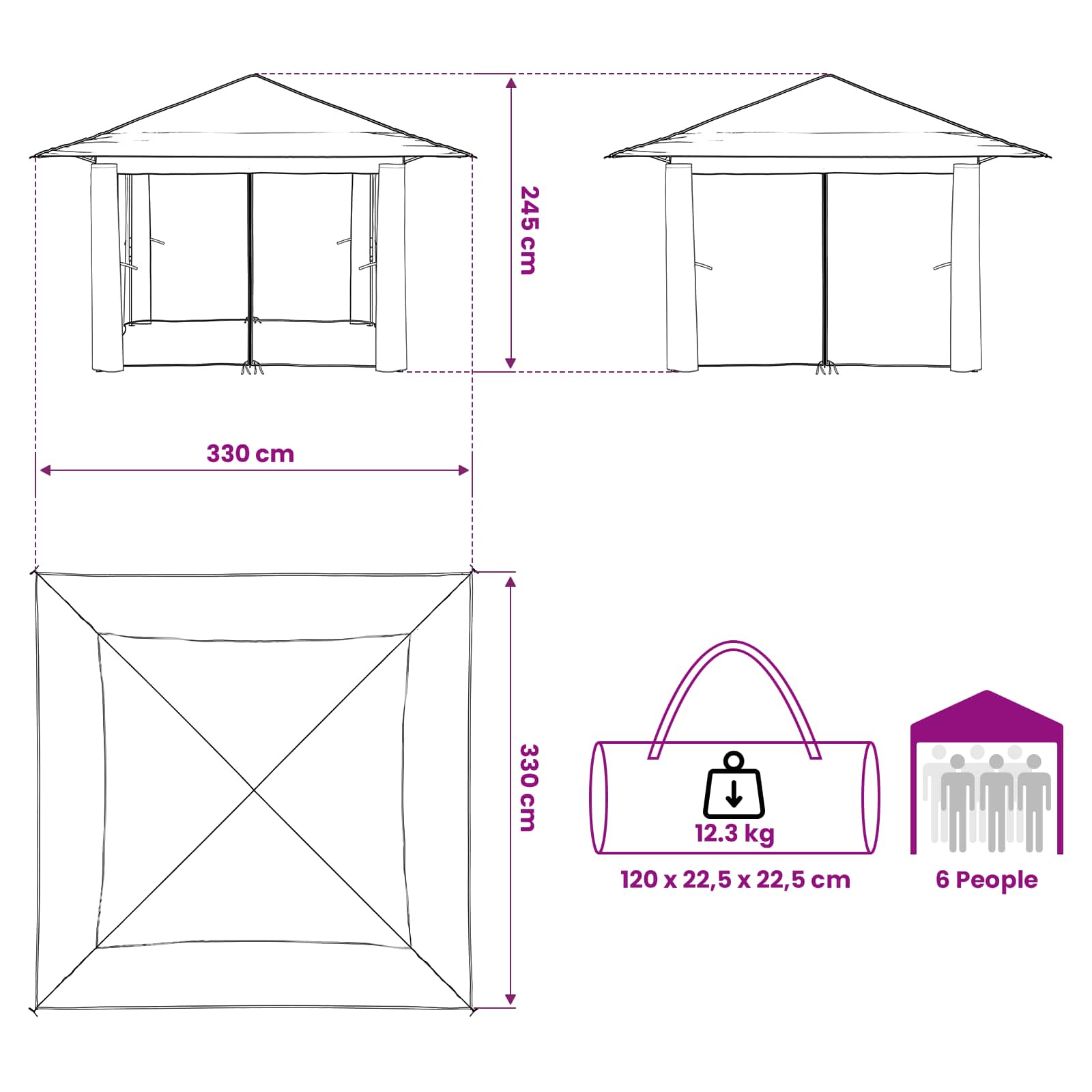 Gazebo mit 4 Seitenwänden Creme und Anthrazit