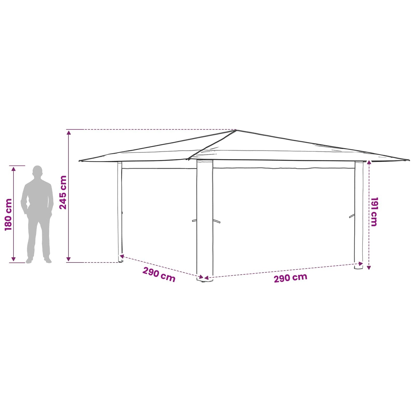 Pavillon ohne Seitenwand 4 x 4 m Hellgrau und Anthrazit
