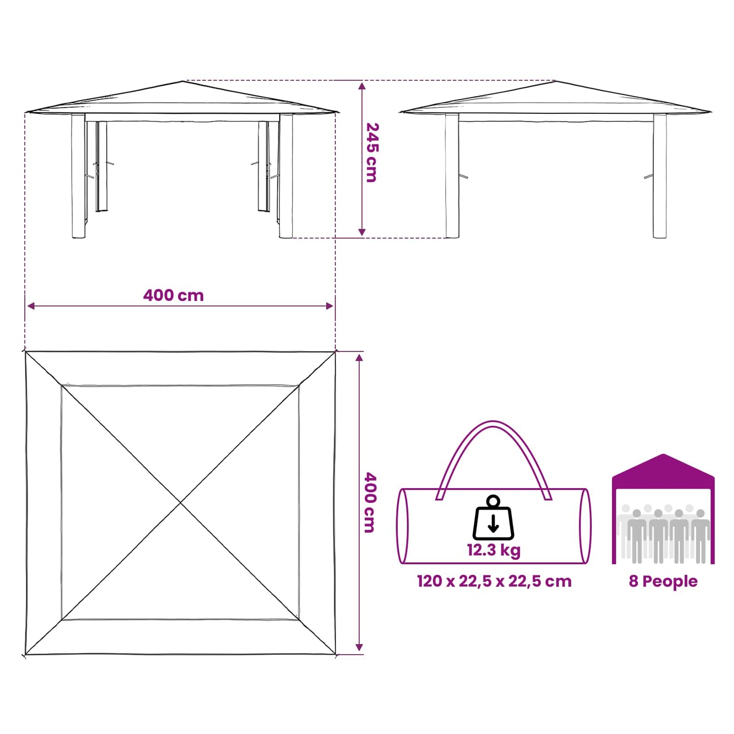 Pavillon ohne Seitenwand 4 x 4 m Hellgrau und Anthrazit