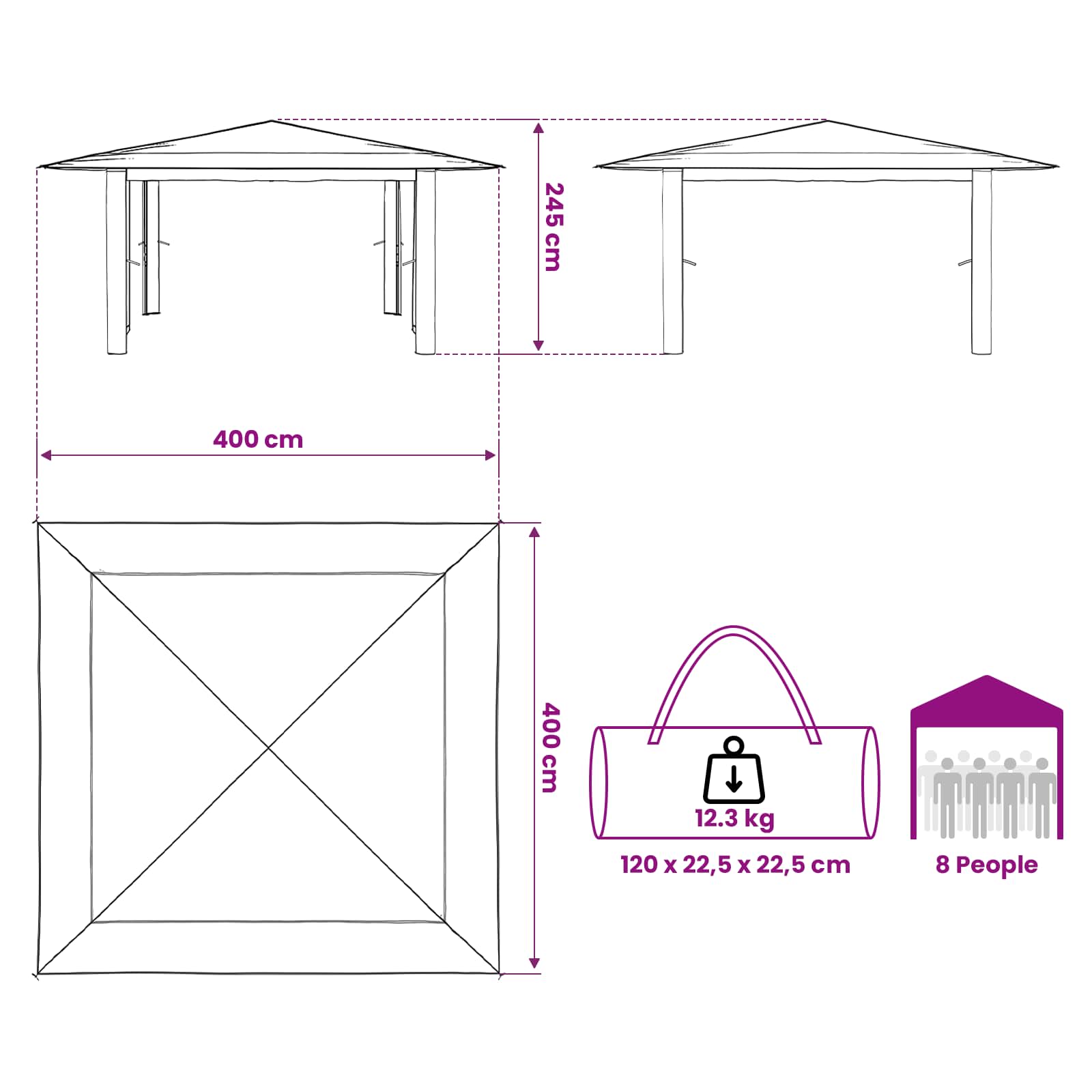 Pavillon ohne Seitenwand 4 x 4 m Hellgrau und Anthrazit