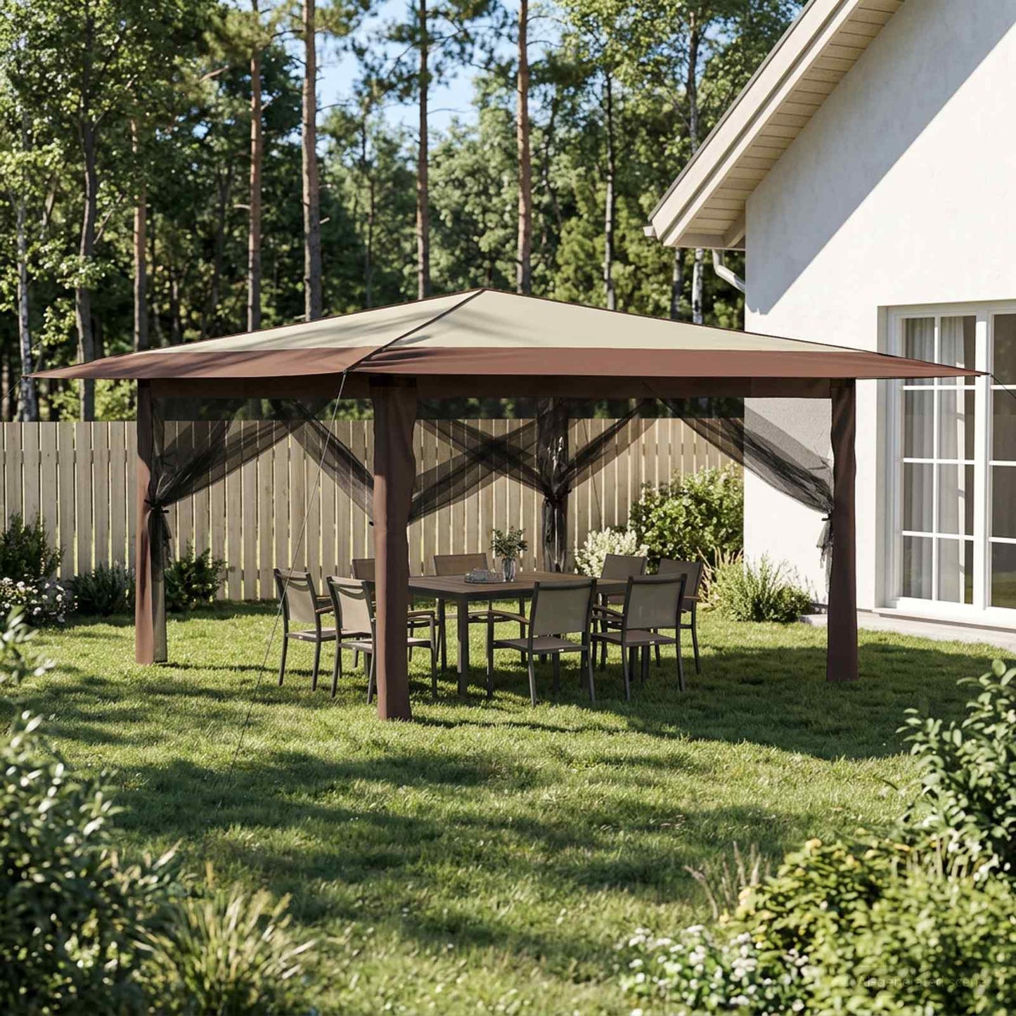 Pavillon mit 4 Seitenwänden 4 x 4 m Creme und Braun