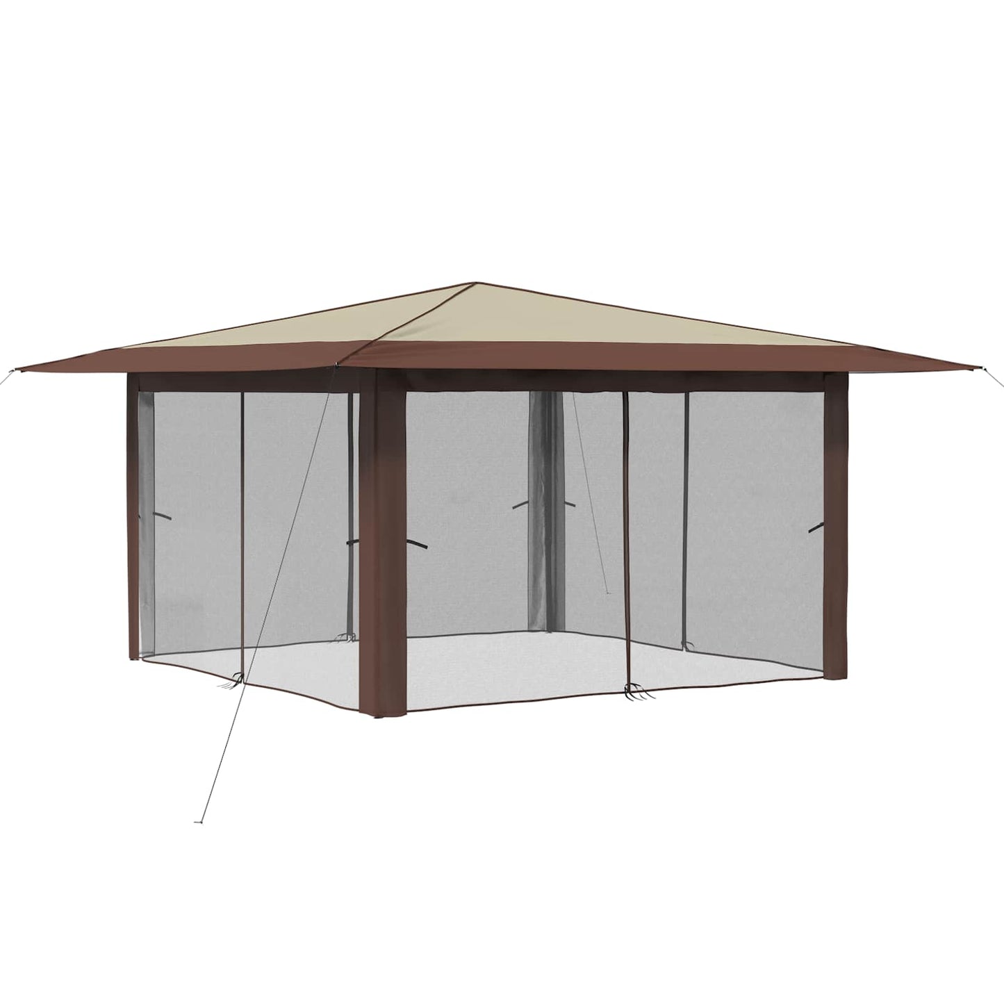 Pavillon mit 4 Seitenwänden 4 x 4 m Creme und Braun
