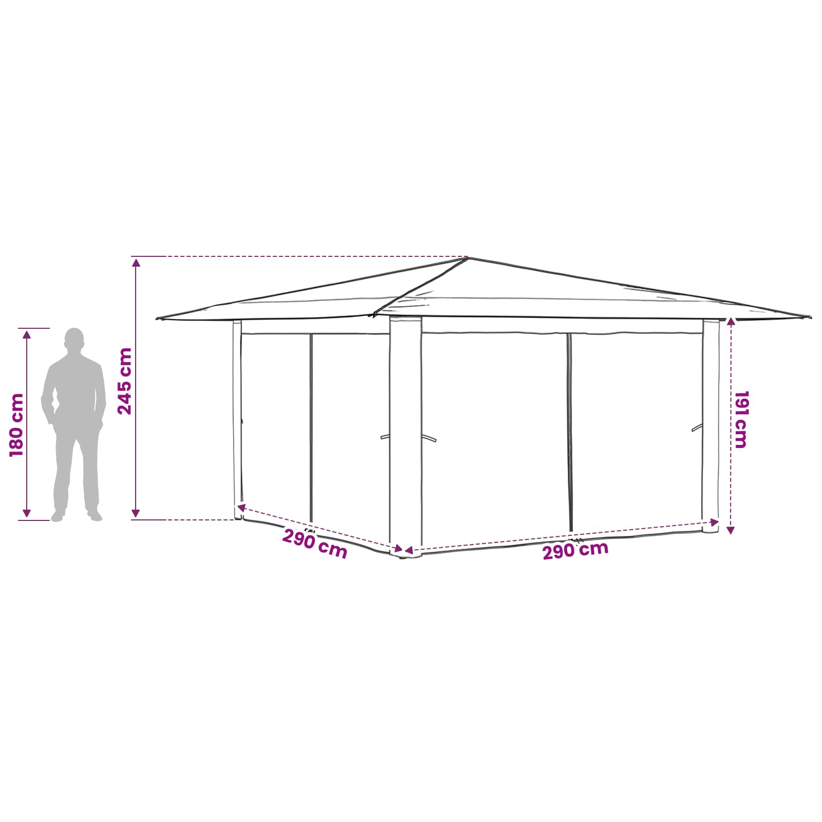 Pavillon mit 4 Seitenwänden 4 x 4 m Creme und Braun