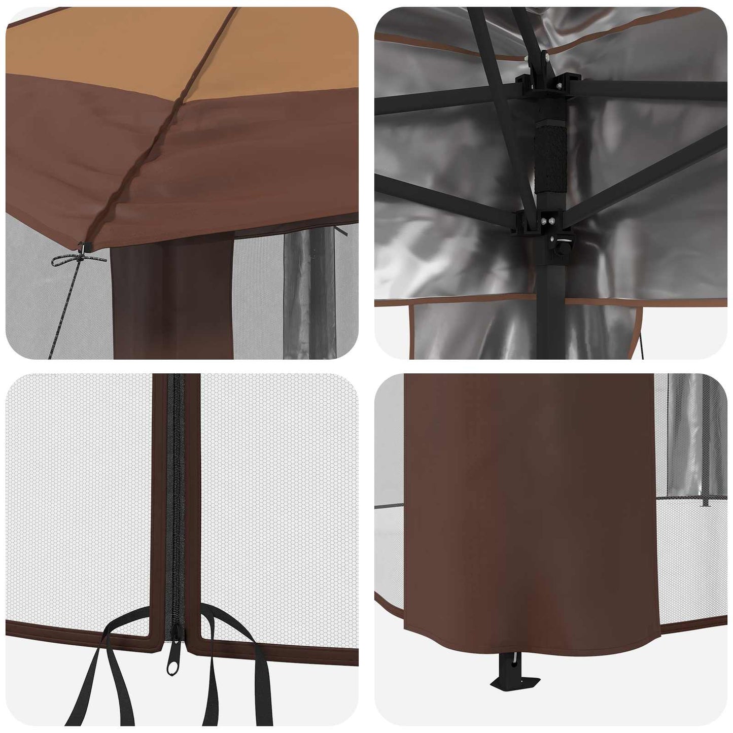 Pavillon mit 4 Seitenwänden 4 x 4 m Beige und Braun
