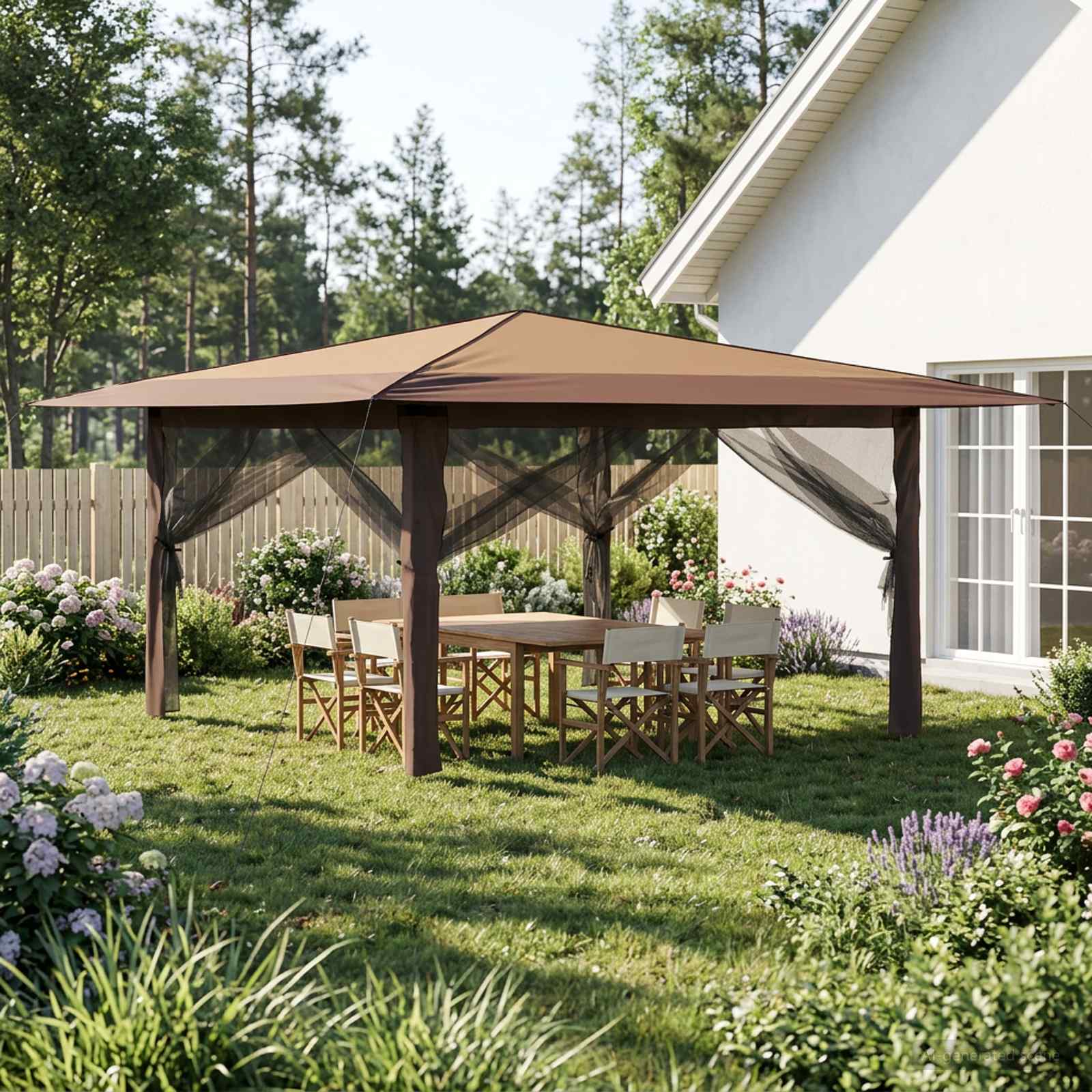 Pavillon mit 4 Seitenwänden 4 x 4 m Beige und Braun