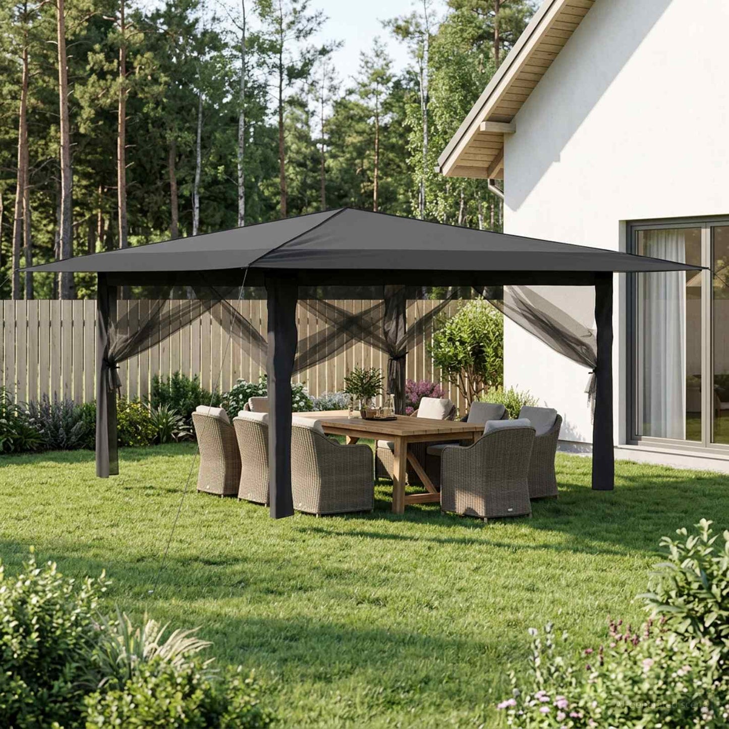 Pavillon mit 4 Seitenwänden 4 x 4 m Hellgrau und Anthrazit