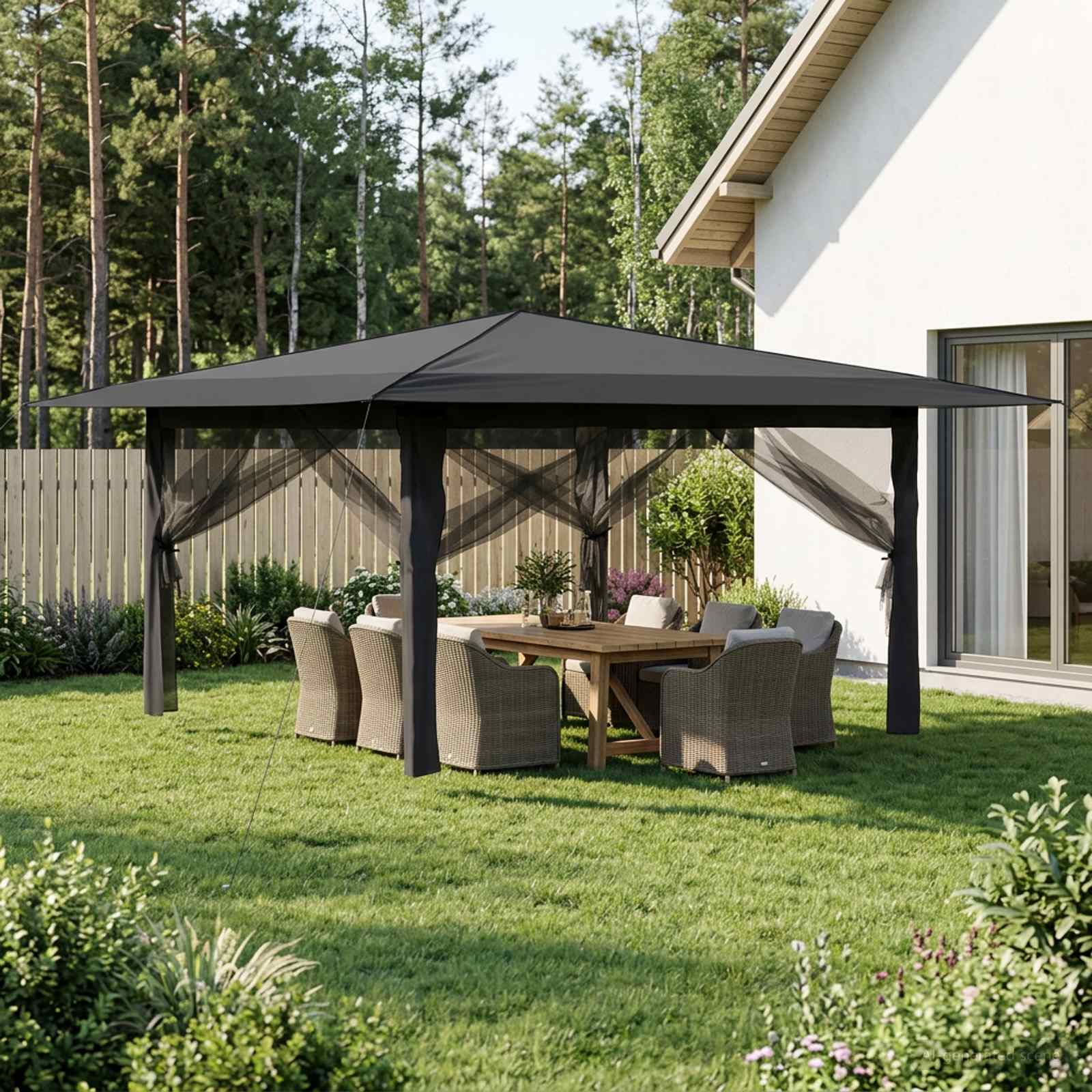 Pavillon mit 4 Seitenwänden 4 x 4 m Hellgrau und Anthrazit