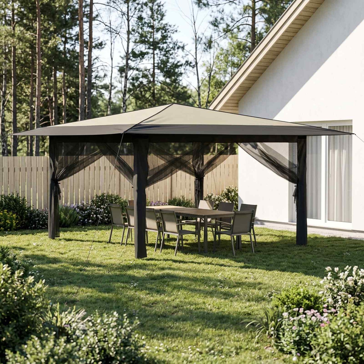 Pavillon mit 4 Seitenwänden 4 x 4 m Creme und Anthrazit