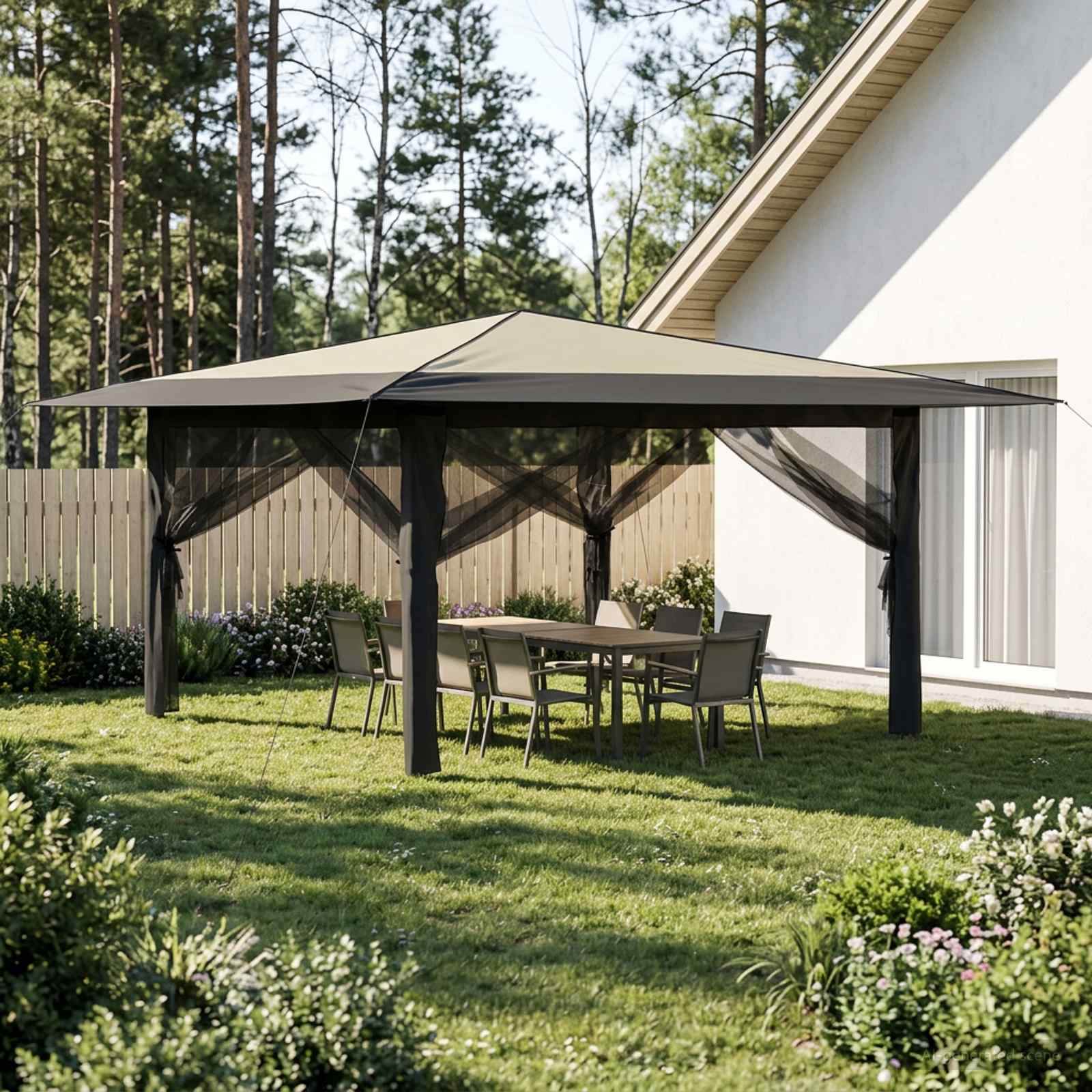 Pavillon mit 4 Seitenwänden 4 x 4 m Creme und Anthrazit