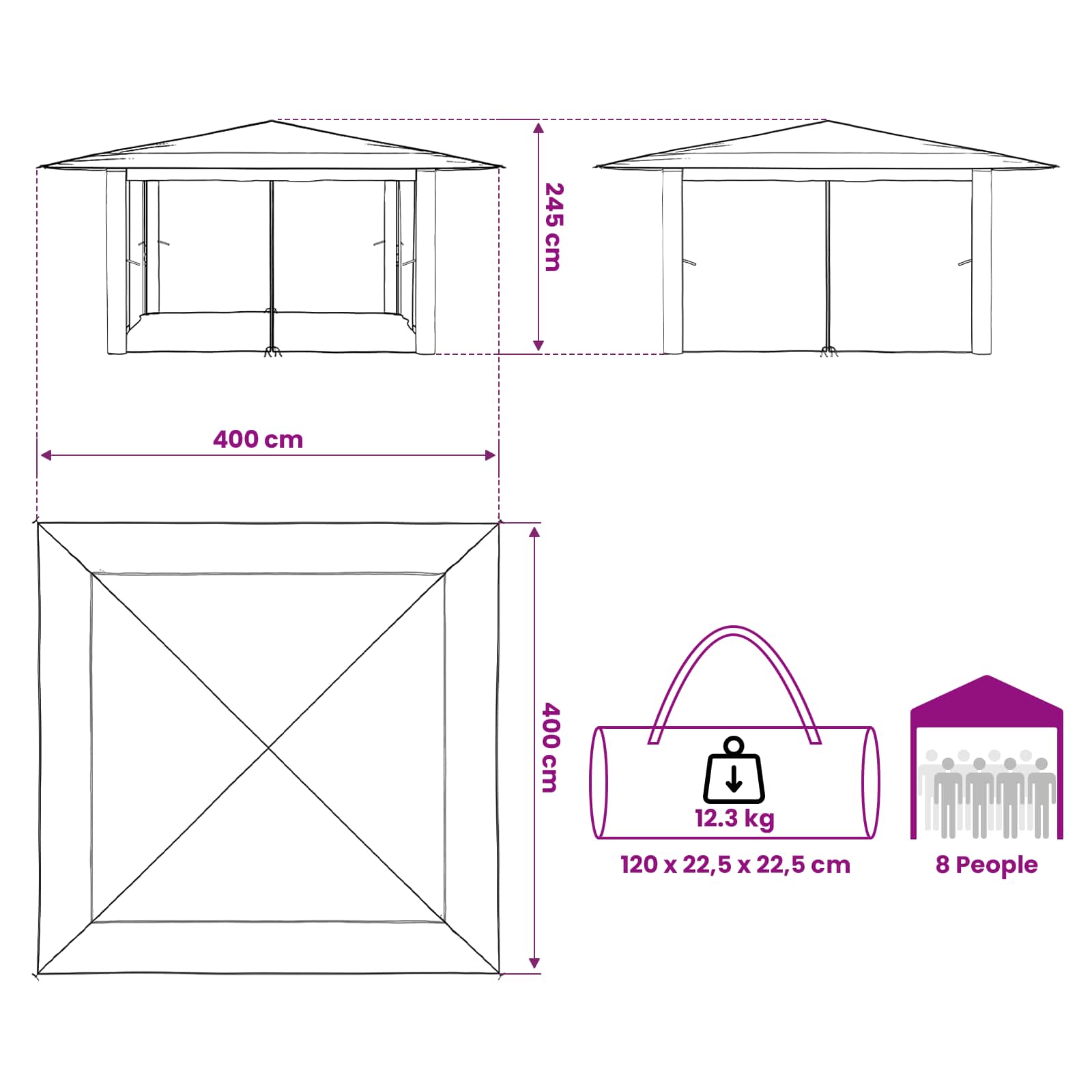 Pavillon mit 4 Seitenwänden 4 x 4 m Creme und Anthrazit