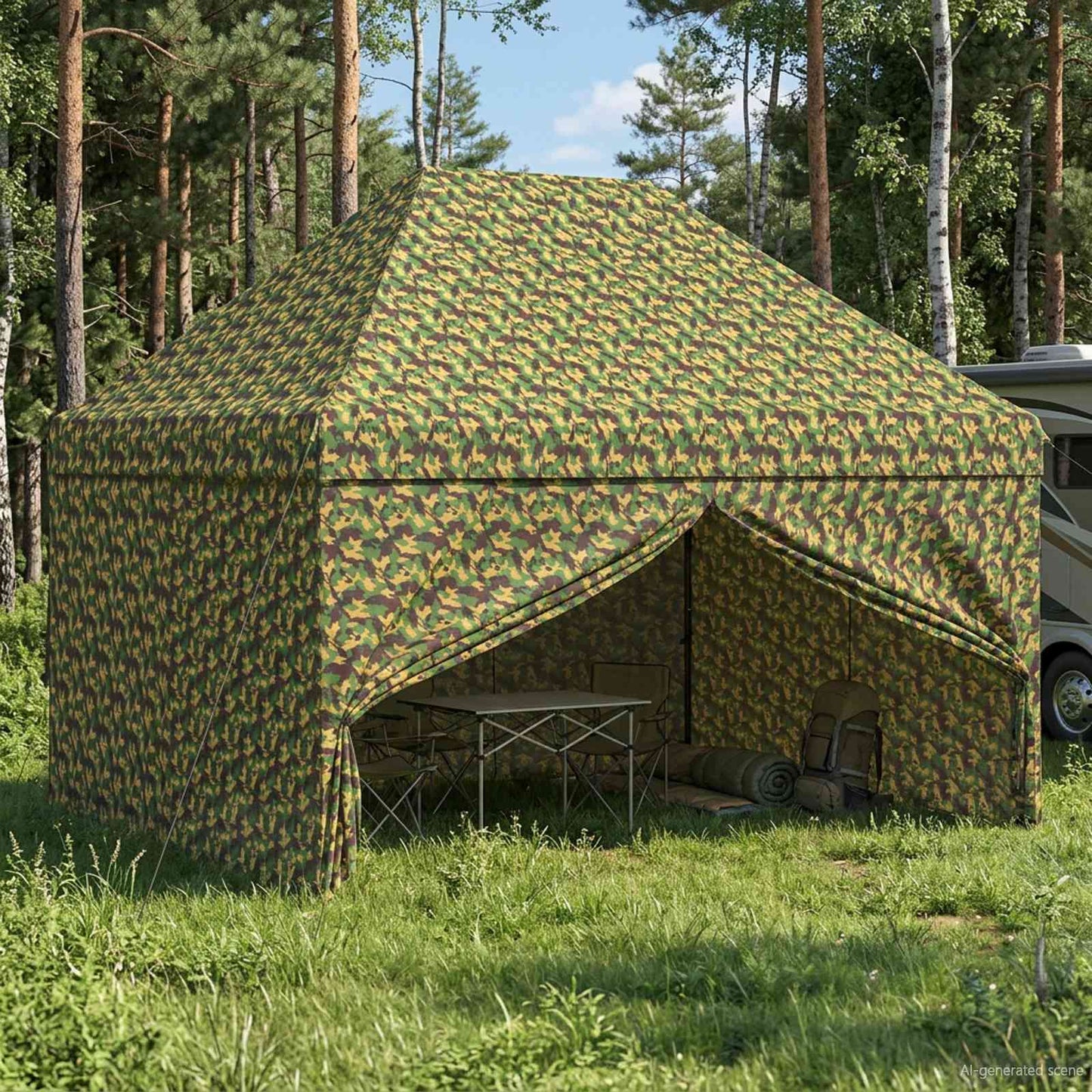 Zelt mit 4 Seitenwänden 2,9 x 4,3 m Army Tarnung