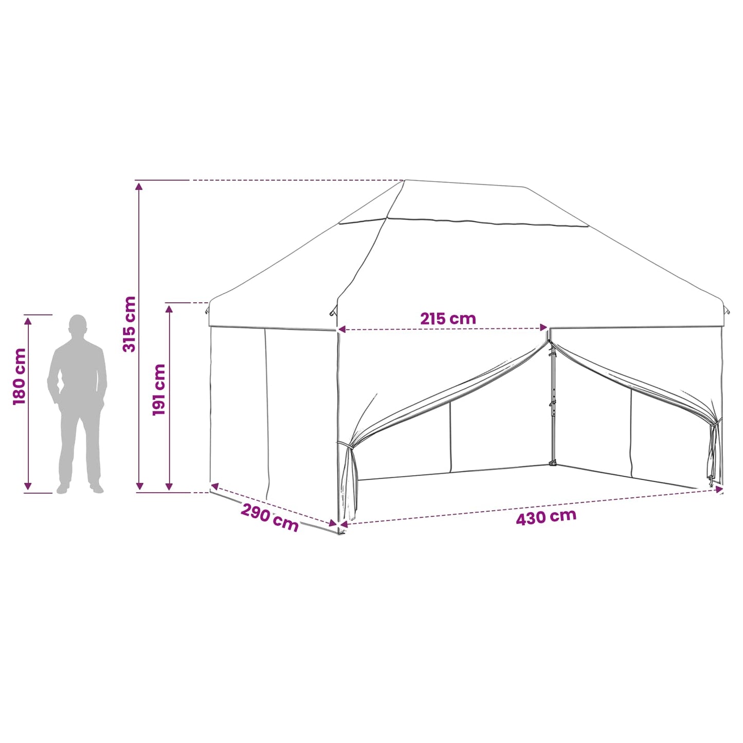 Zelt mit 4 Seitenwänden 2,9 x 4,3 m Army Tarnung