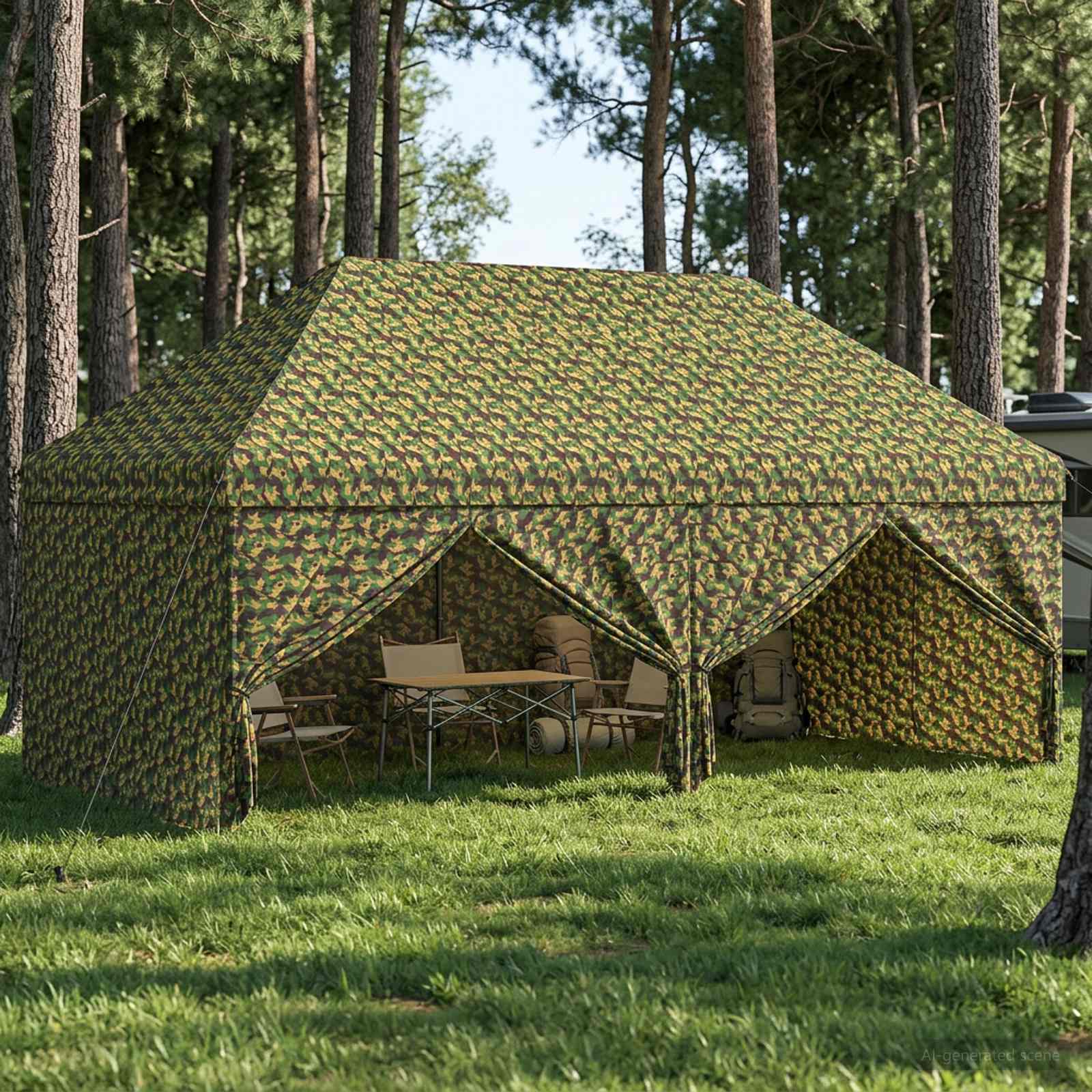 Zelt mit 4 Seitenwänden 2,9 x 5,8 m Army Tarnung