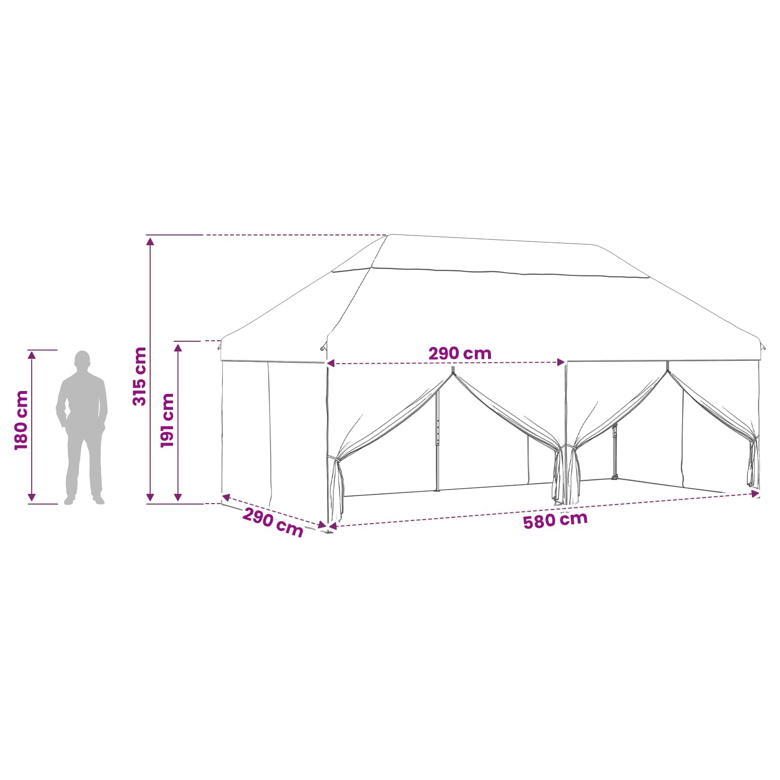 Zelt mit 4 Seitenwänden 2,9 x 5,8 m Army Tarnung