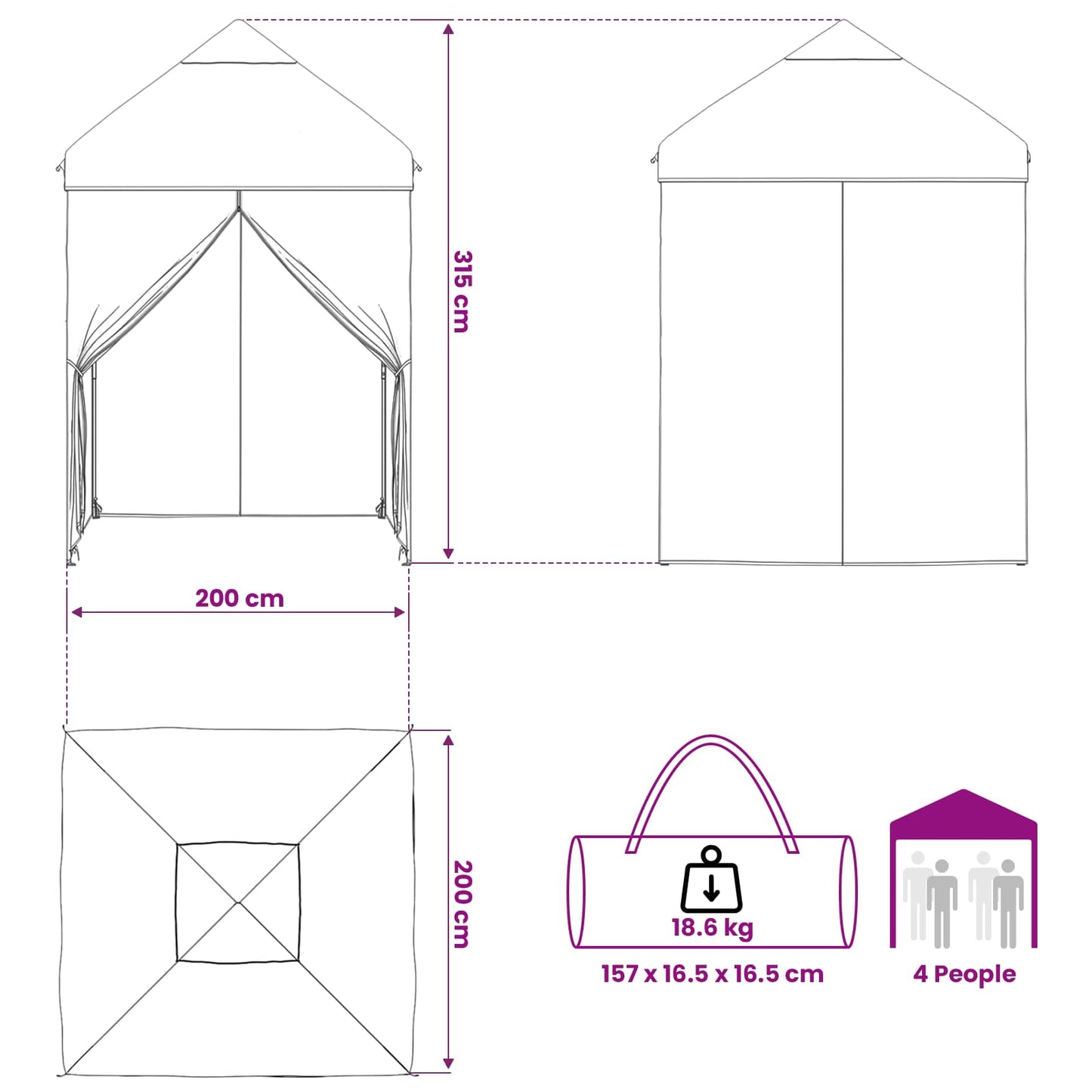 Pop-up Pavillon mit 4 Seitenwänden 2 x 2 m Blaue Camouflage
