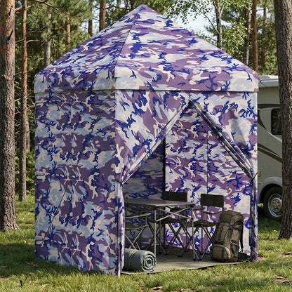 Pop-up Pavillon mit 4 Seitenwänden 2,9 x 2,9 m Blaue Camouflage