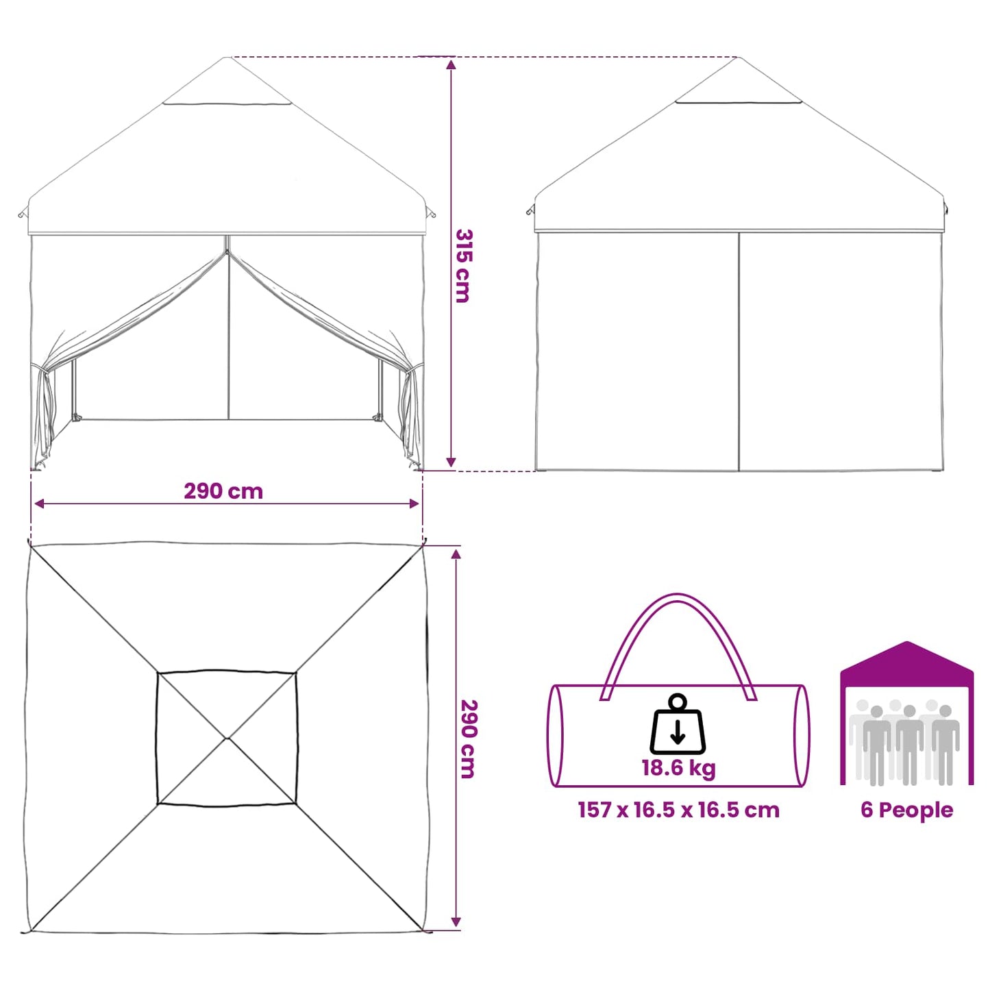 Pop-up Pavillon mit 4 Seitenwänden 2,9 x 2,9 m Blaue Camouflage