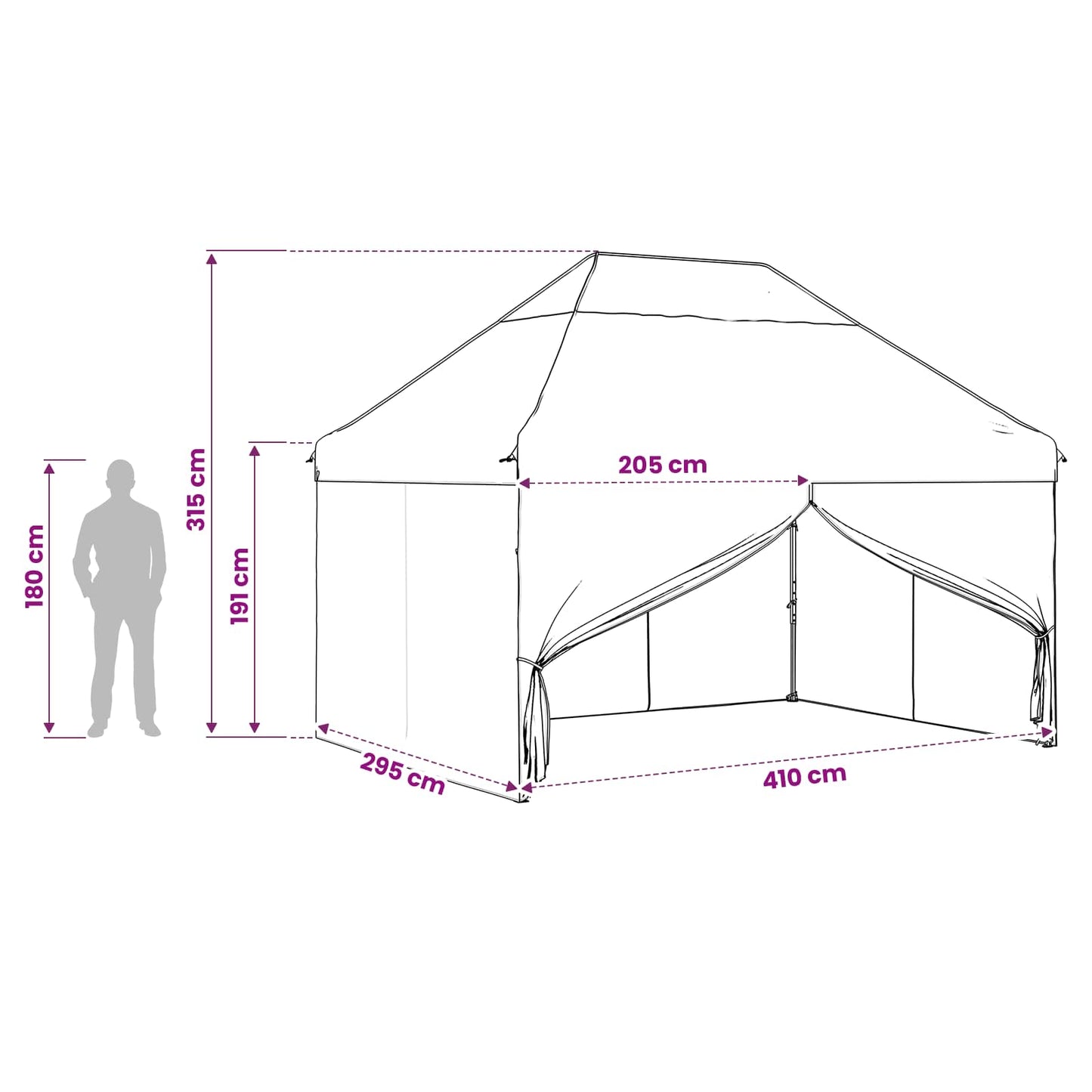 Pop-up Pavillon mit 4 Seitenwänden 2,95 x 4,1 m