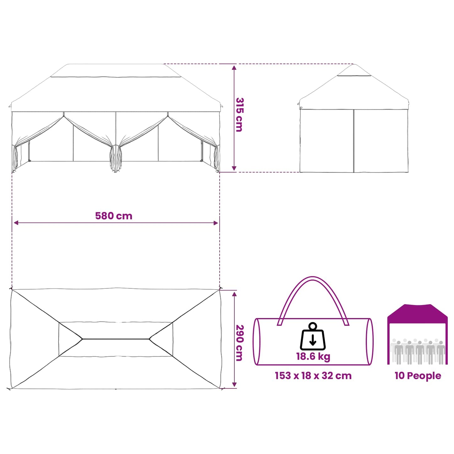 Pop-up Pavillon mit 4 Seitenwänden 3 x 6 m Blaue Camouflage