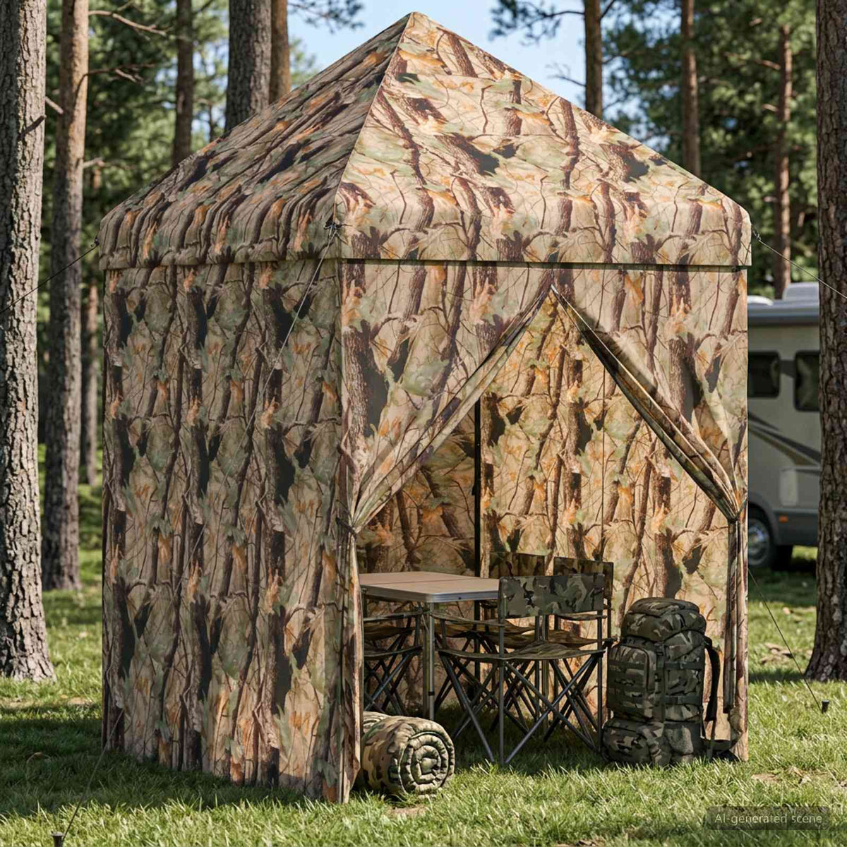 Pop-up Pavillon mit 4 Seitenwänden 3 x 3 m Wald-Tarnfarbe