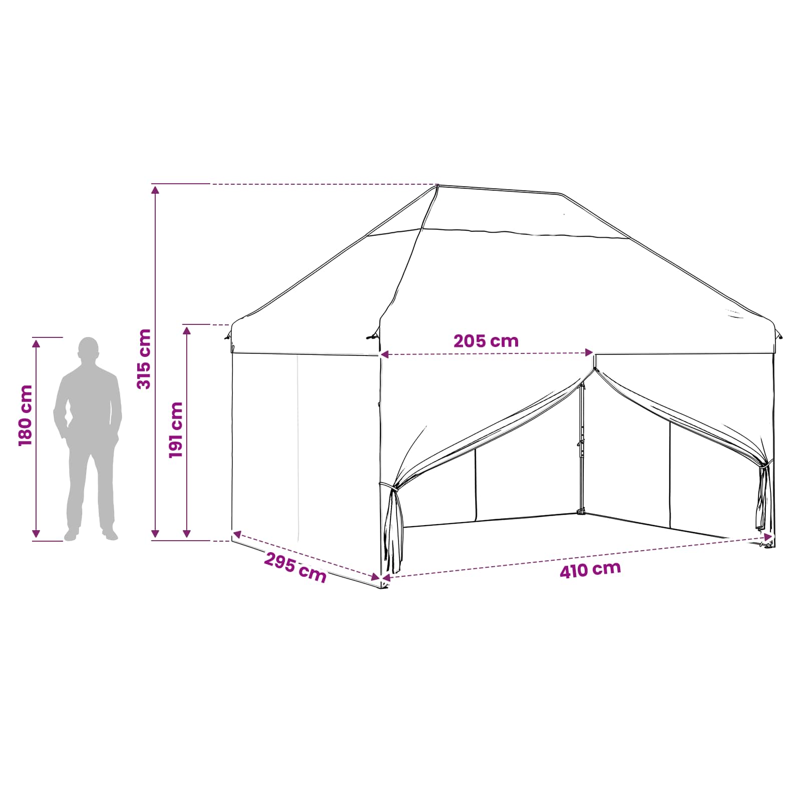 Pop-up Pavillon mit 4 Seitenwänden 3 x 4 m Wald-Tarnfarbe