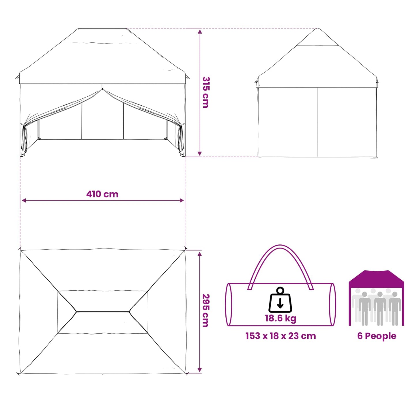 Pop-up Pavillon mit 4 Seitenwänden 3 x 4 m Wald-Tarnfarbe