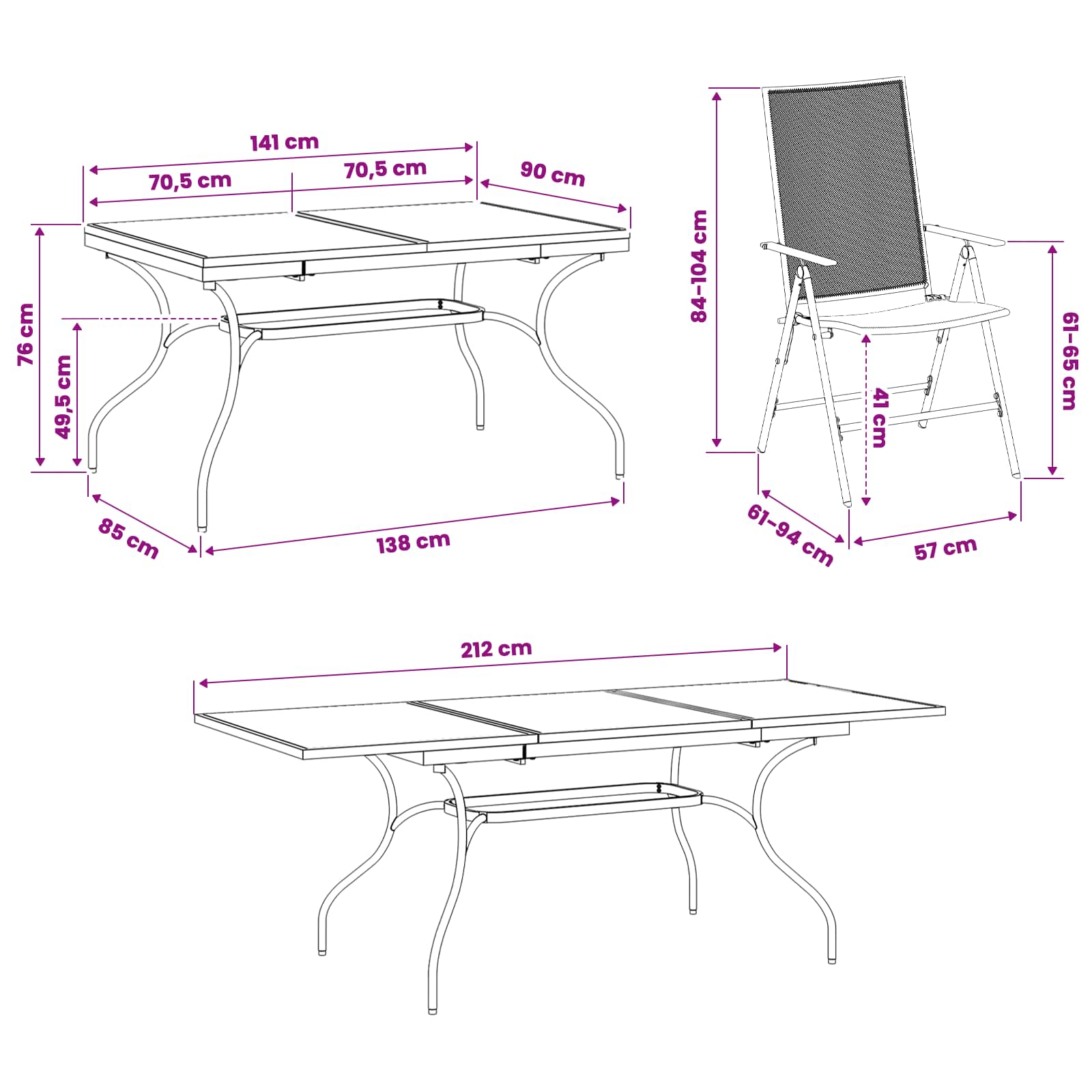Garten Essgruppe 9 pcs Anthrazit 212 x 90 x 76 cm