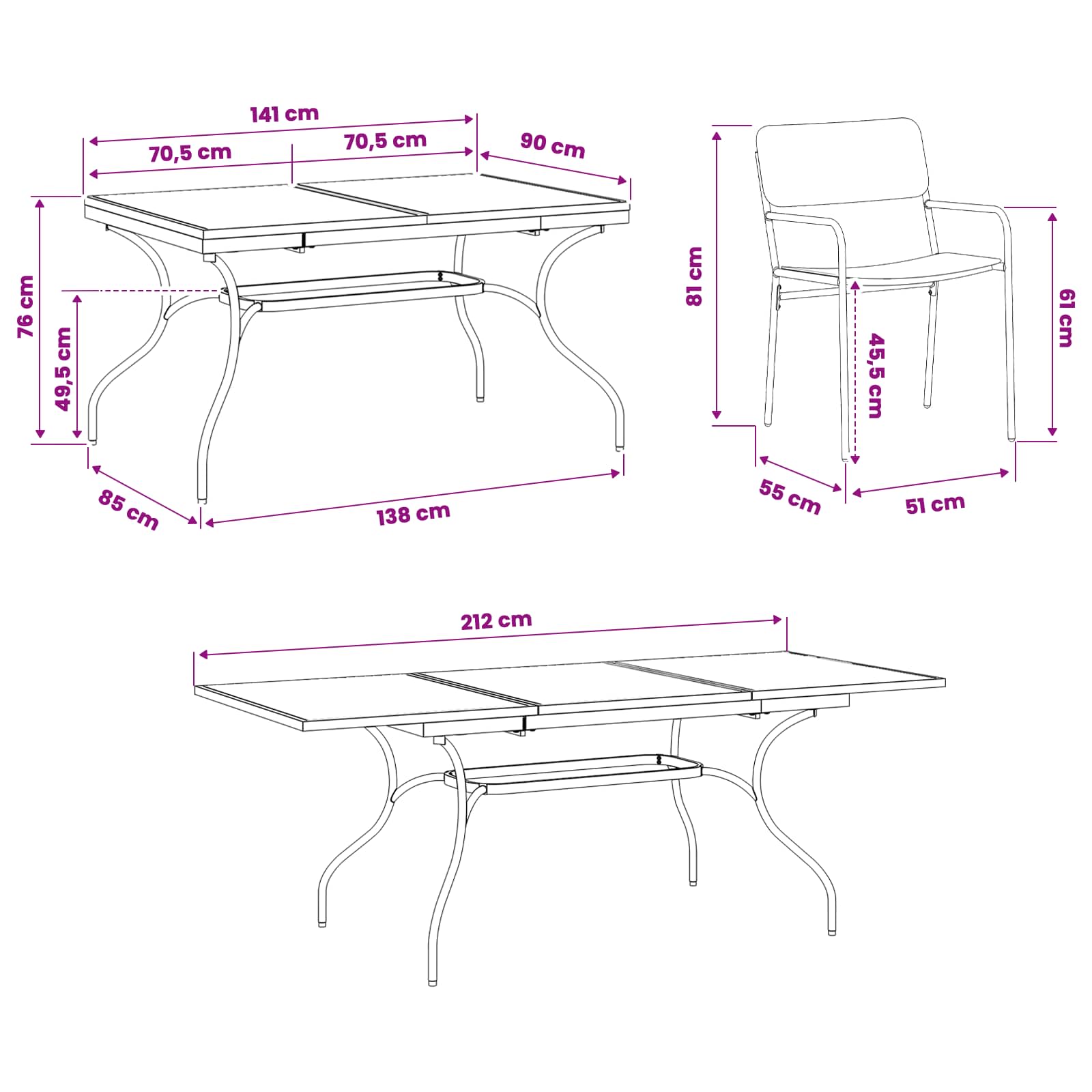 Garten Essgruppe 7 pcs Anthrazit Stahl