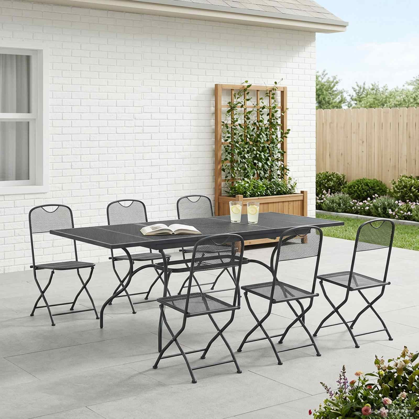 Garten Essgruppe 7 stk. Anthrazit Mesh und Stahl