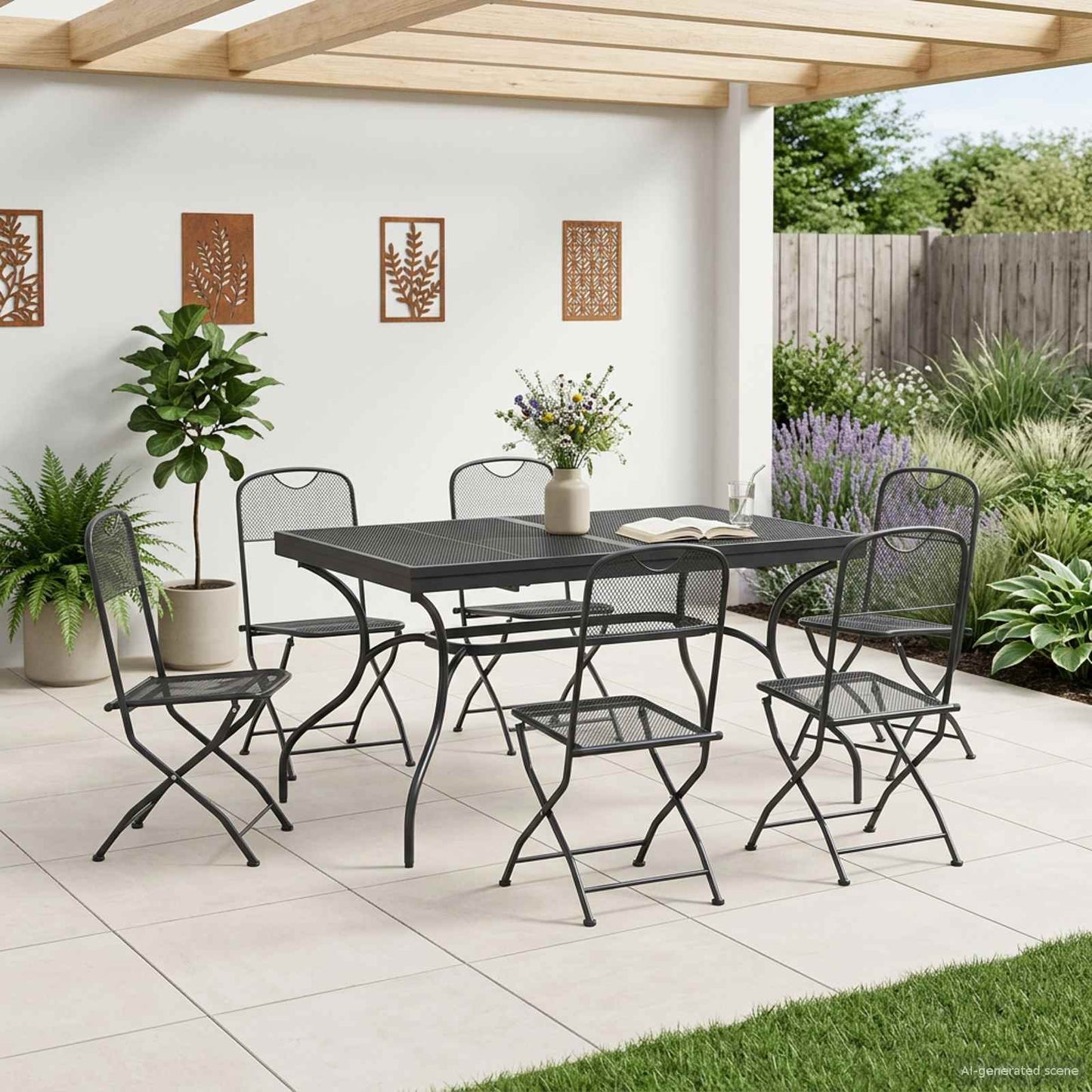 Garten Essgruppe 7 stk. Anthrazit Mesh und Stahl