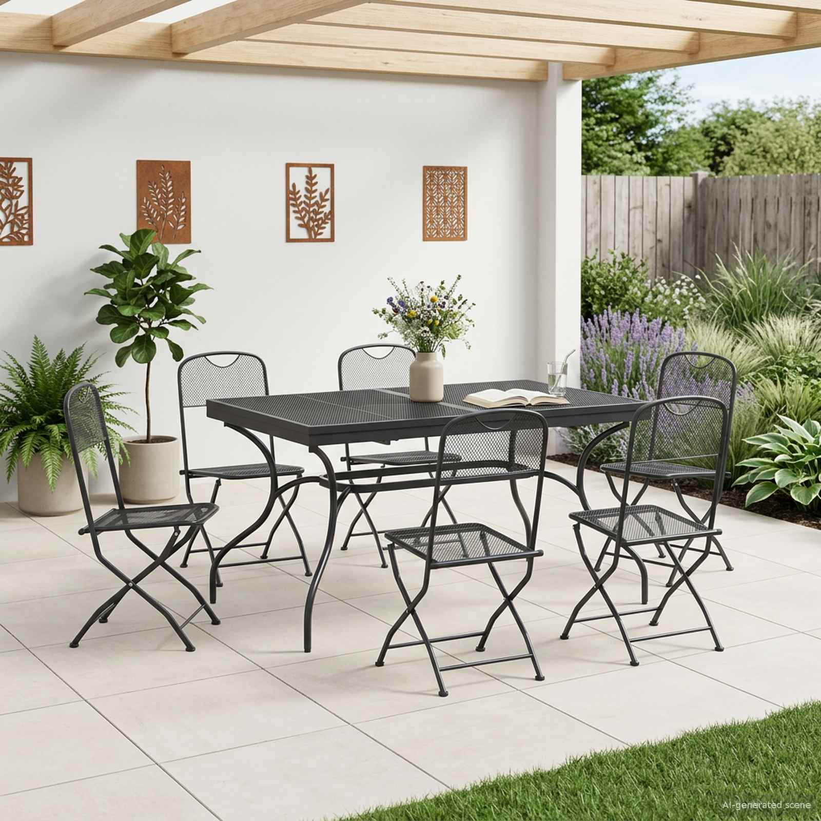Garten Essgruppe 7 stk. Anthrazit Mesh und Stahl