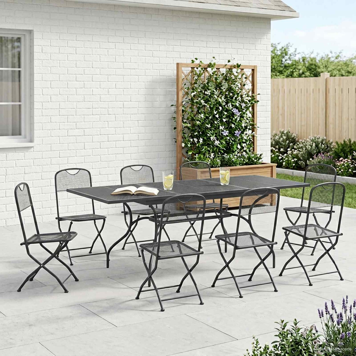 Garten Essgruppe 9 stk. Anthrazit Mesh und Stahl