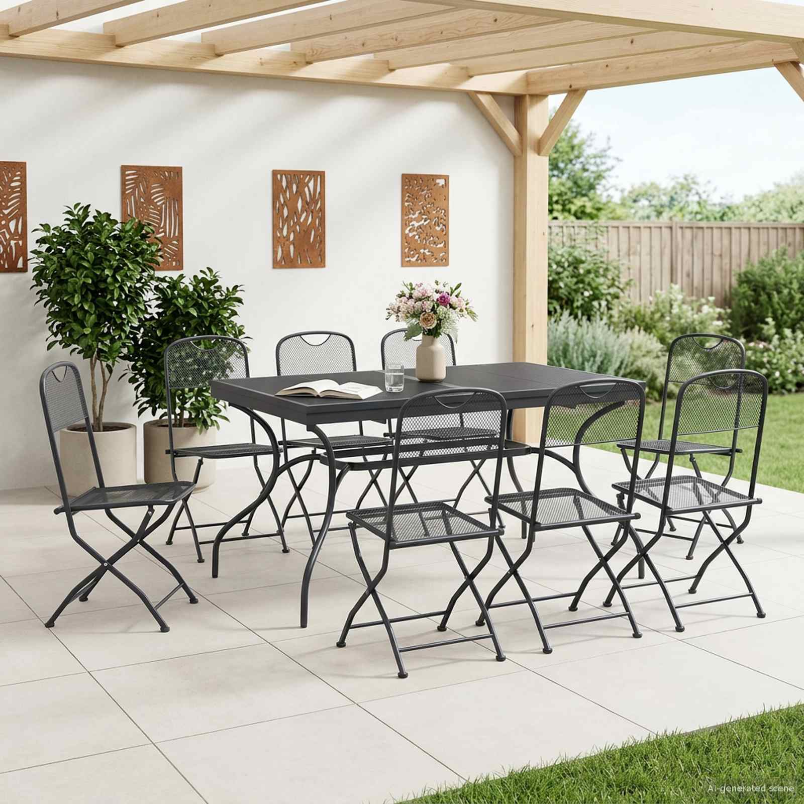 Garten Essgruppe 9 stk. Anthrazit Mesh und Stahl