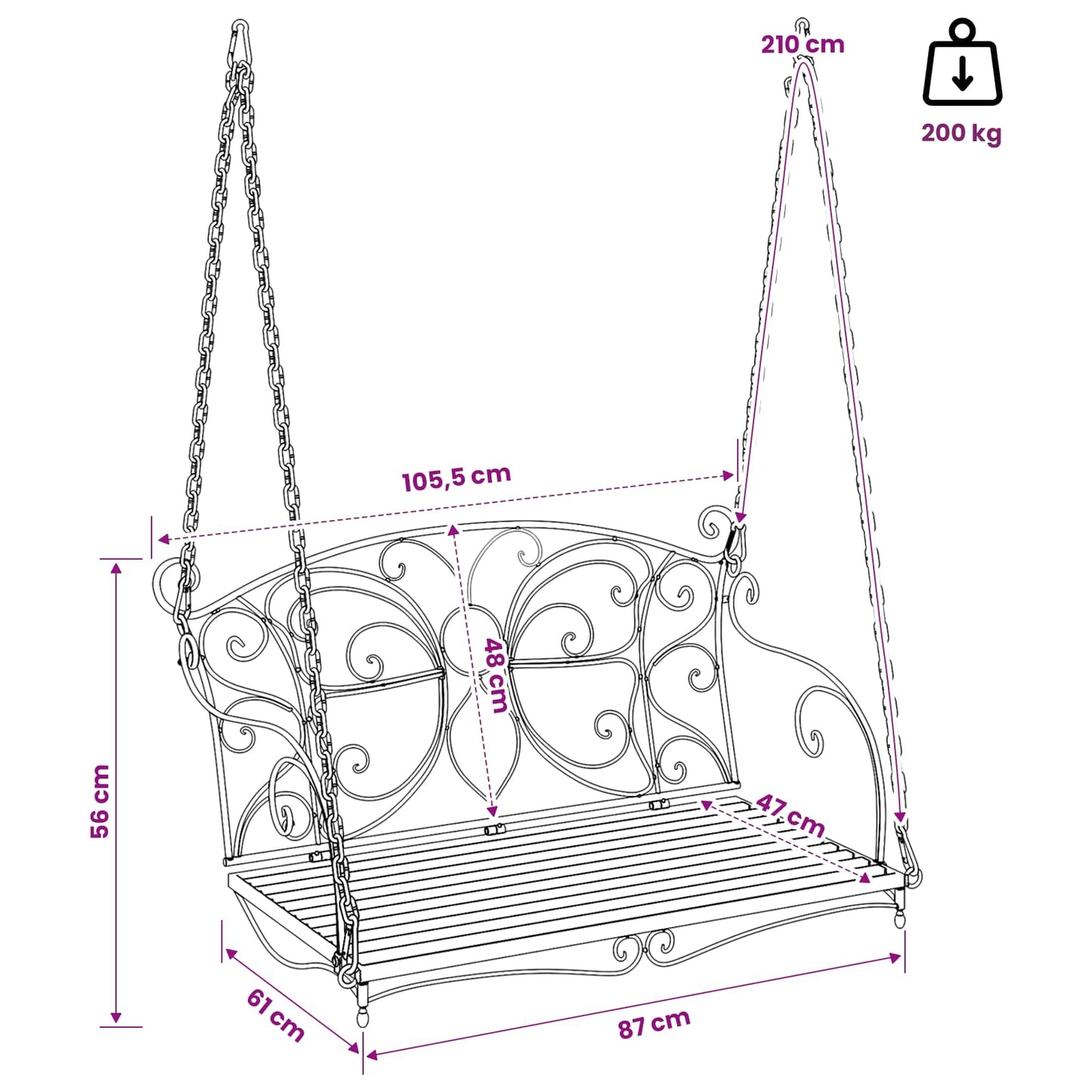 Schaukelbank Stahl 105,5 x 61 x 56 cm Antik Weiß