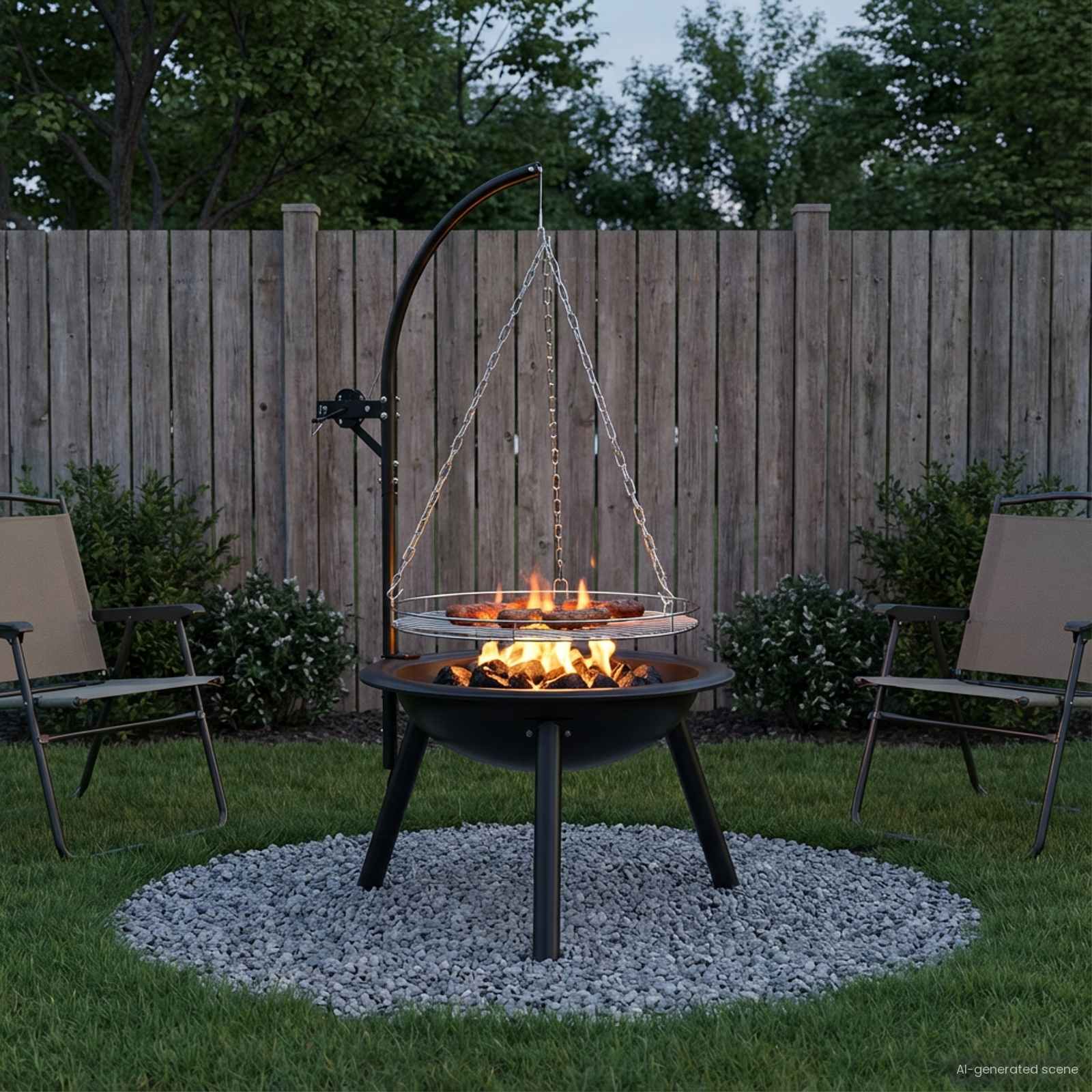 Feuerschale mit höhenverstellbarem Grillrost ⌀55,5 x 107,5 cm