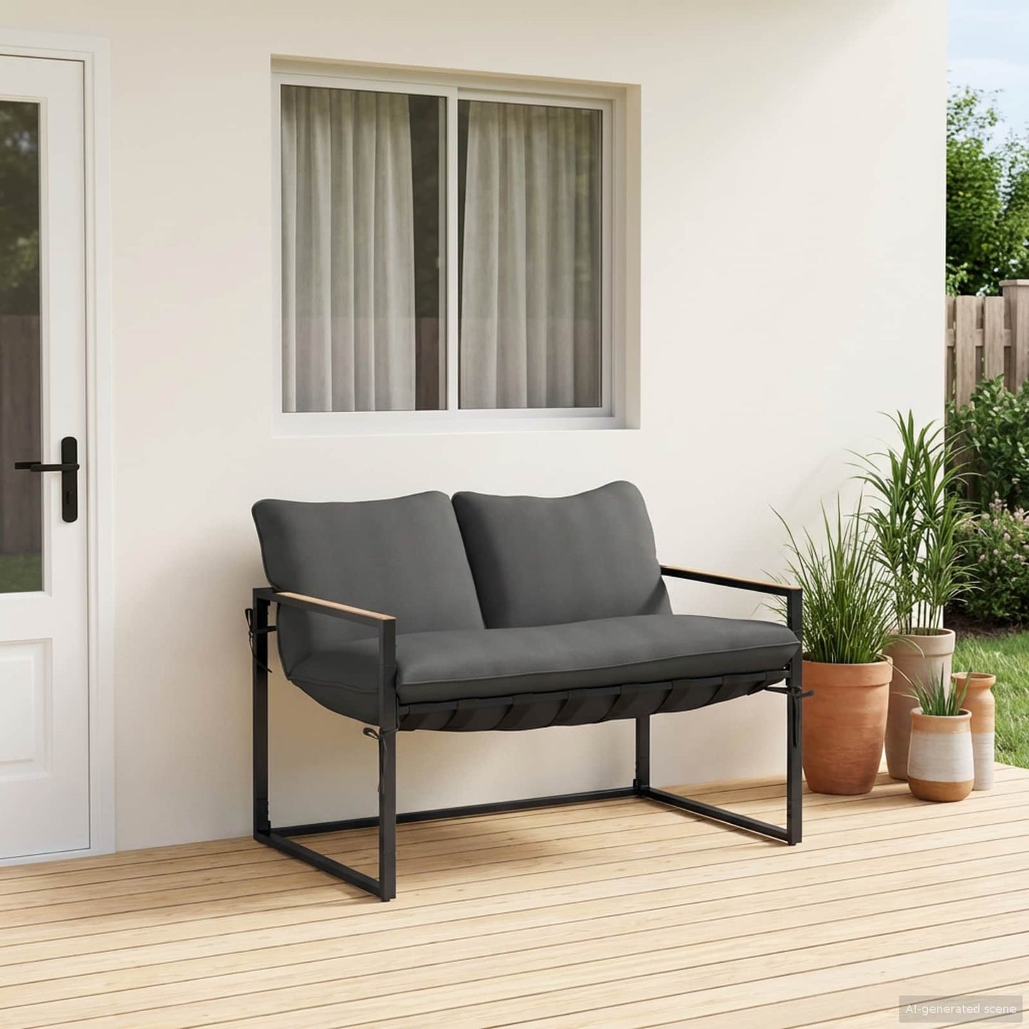 Gartensofa-set Schwarz und Anthrazit Stahl