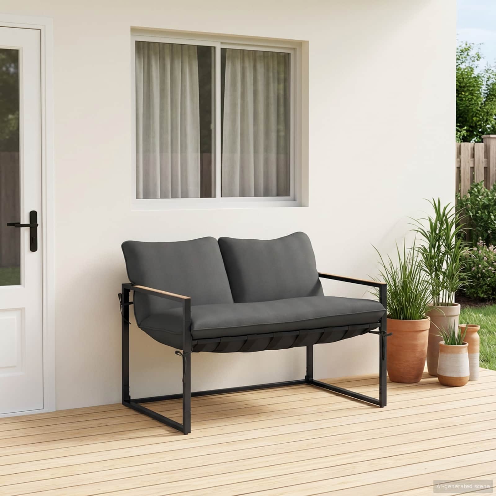 Gartensofa-set Schwarz und Anthrazit Stahl