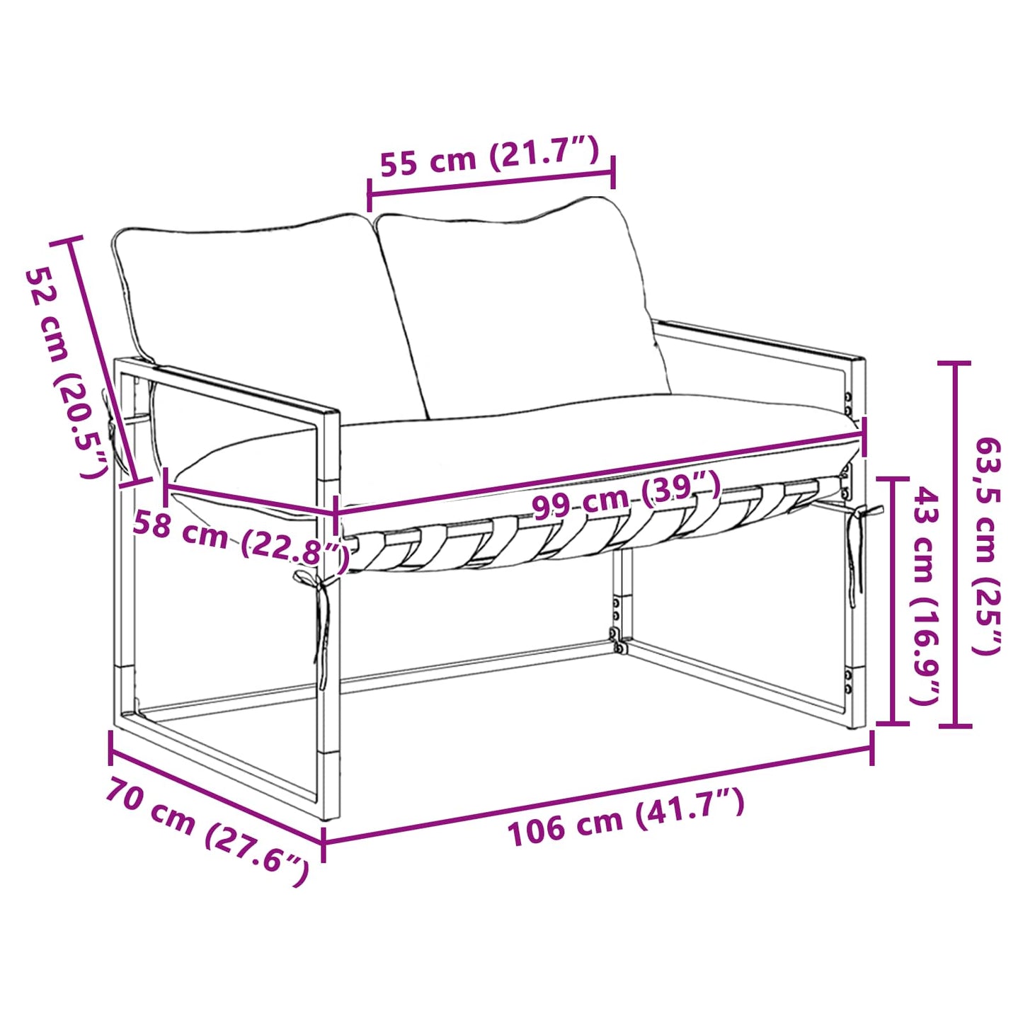 Gartensofa-set Schwarz und Anthrazit Stahl